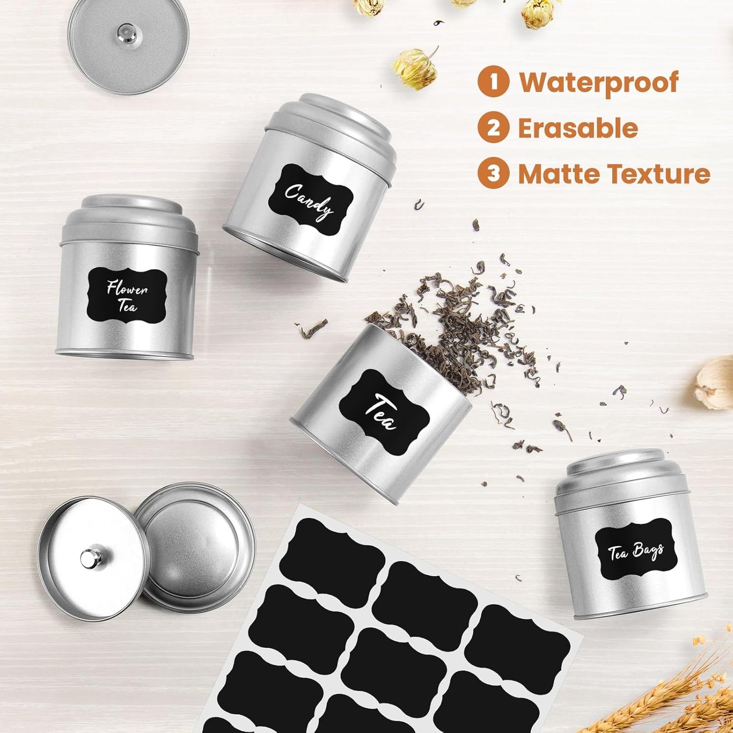 Tea Tin with Airtight Double Lids for Loose Leaf Tea Storage, 8 Oz Kitchen Small Tin Can and Tea Canister for Tea Coffee Sugar Candy Spices Christmas Gift (12 PACK)