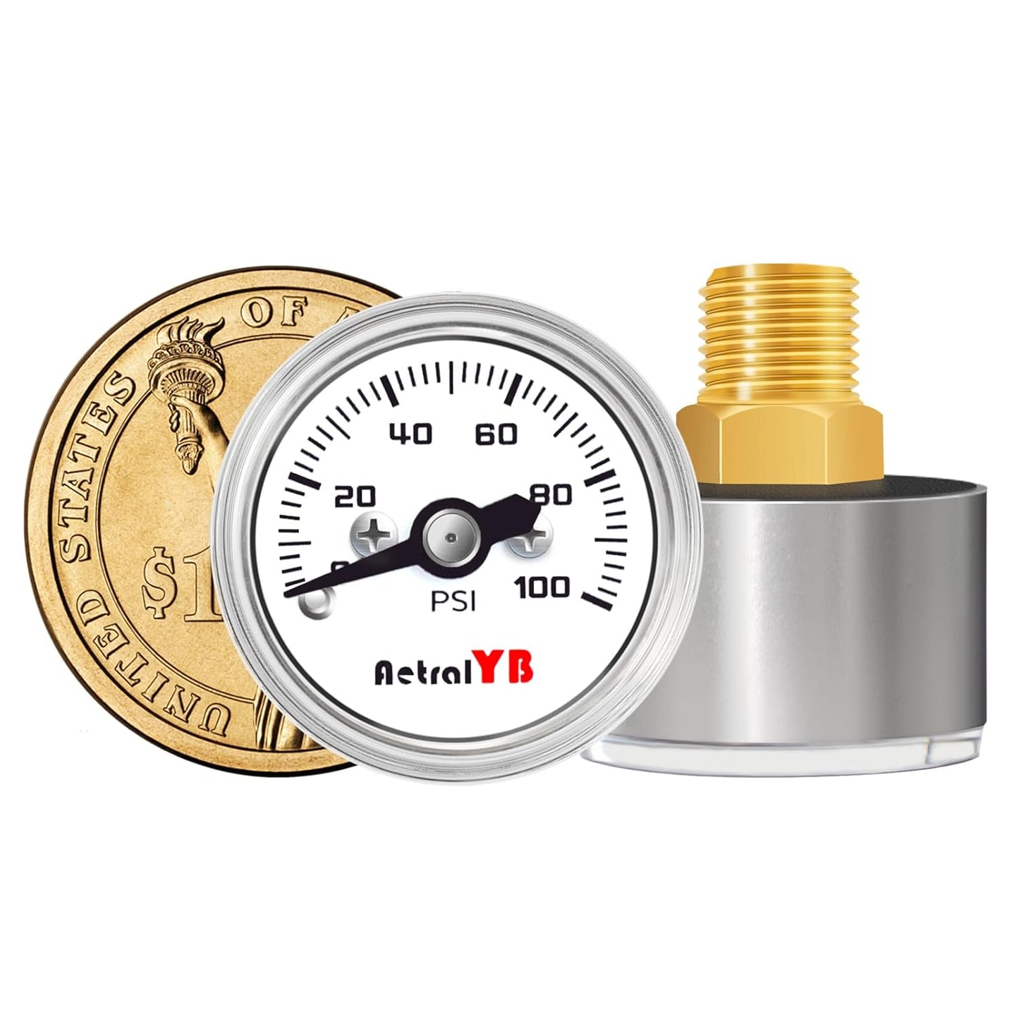 1 Inch mini Pressure Gauge, 0-100 Psi Air Gauge, Stainless Steel Case, 1/8" NPT Back Mount, Psi Coffee Machine Pressure Gauge for Water Pumps, Air Compressors