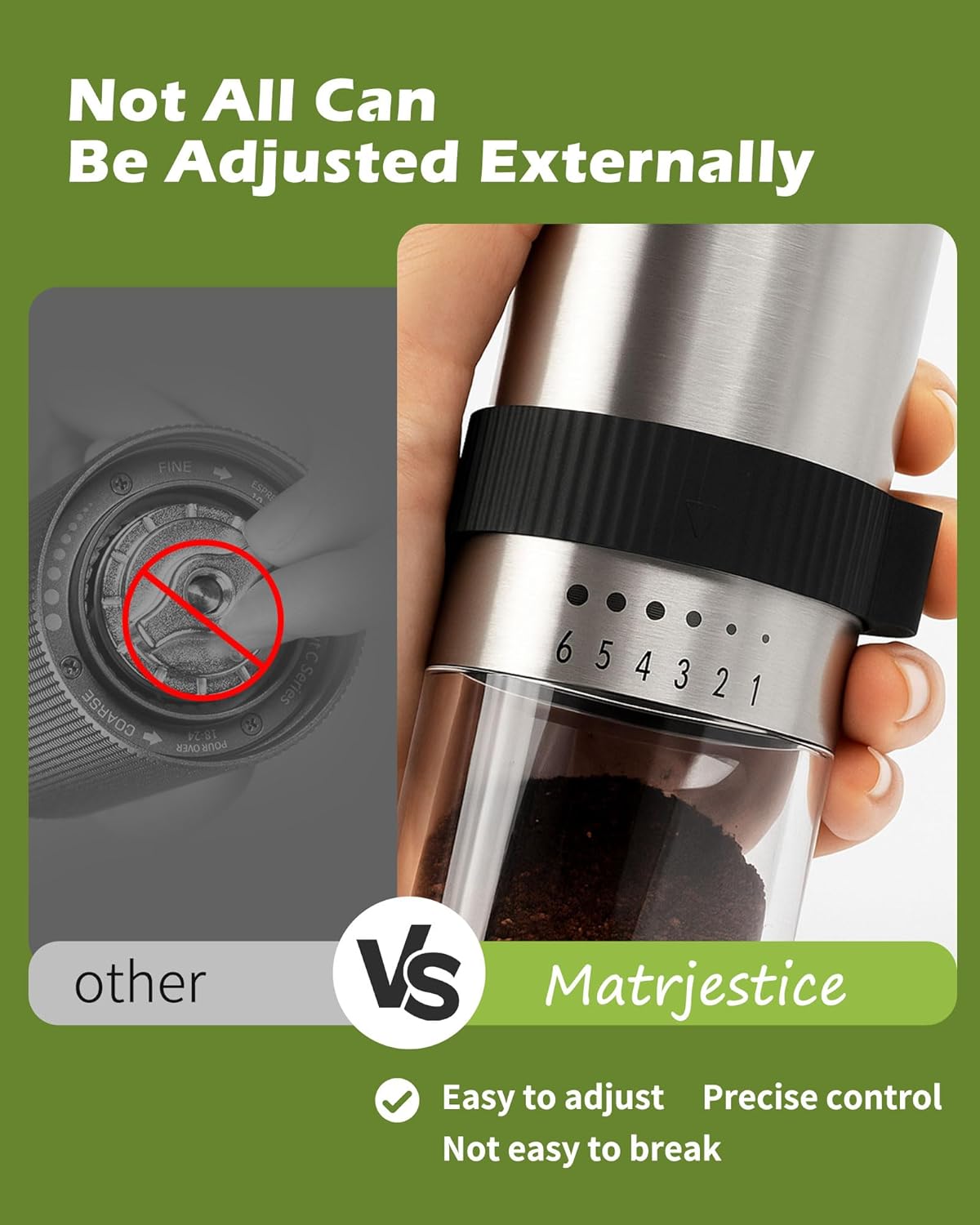 Manual Coffee Grinder with Stainless Steel Burr - 1.12oz Capacity Handheld Mill for Espresso, Drip, Cold Brew with 6 Adjustable Settings & Quiet -Extra Fine Grinding (Ceramic Burr)