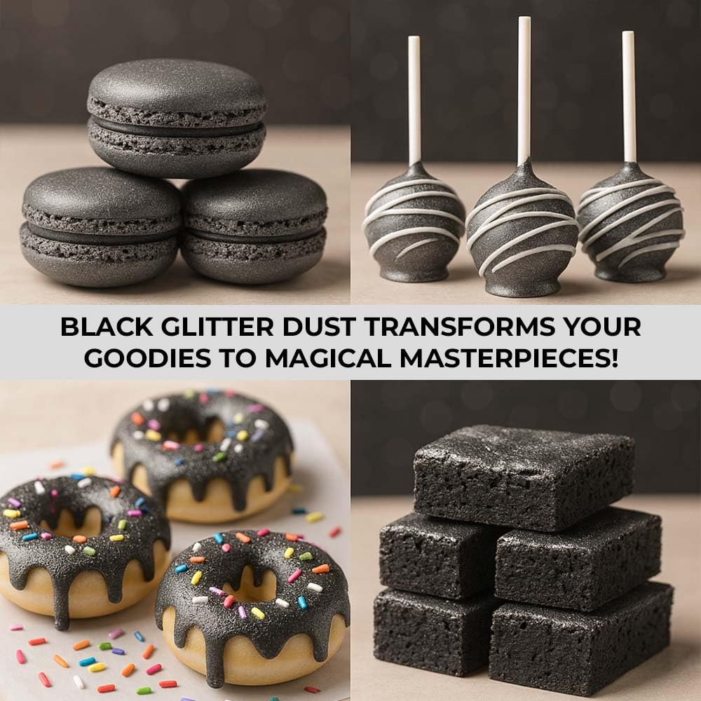 Bulk (20g) Black Luster Dust Edible Cake Decorations, Edible Black Dust for Cakes, Black Edible Luster Dust for Cupcake Decorations, Cake Drip, Black Fondant for Cakes and Black Edible Paint