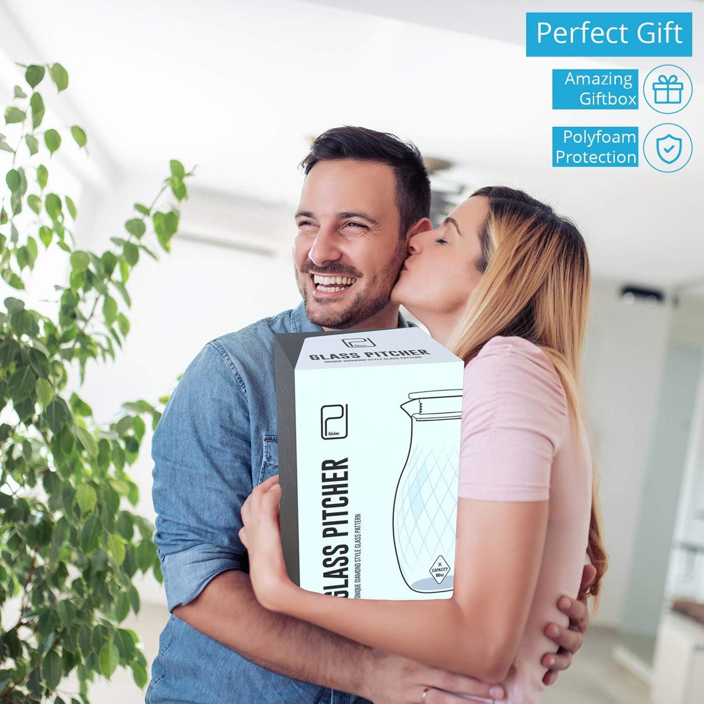 Glass Pitcher with Lid and Spout - 3 Liter / 100 oz, Borosilicate Glass w/Handle - Carafe for Hot/Cold Beverages - Water Jug - Iced Tea Pitcher - Juice Server - by PJC-Kitchen