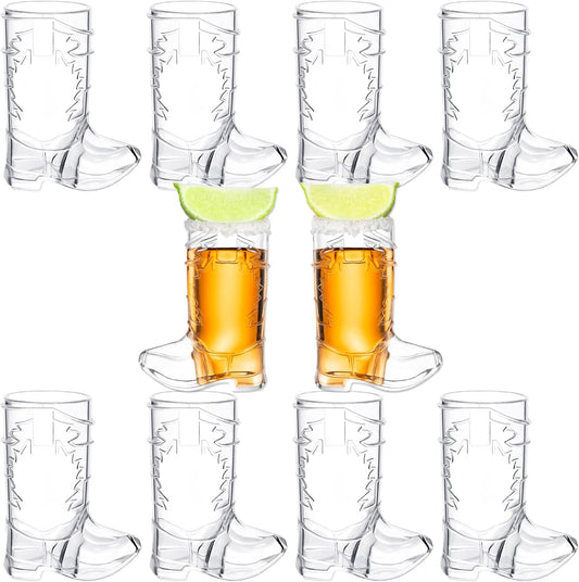 2 Ounce Cowboy Boot Shot Glasses | 10pcs Pack Double Ounce Plastic Shot Glass | Western Boot Shot Glasses for Parties | Bachelor Bachelorette Cowboy Parties | 4th of July Shot Glasses