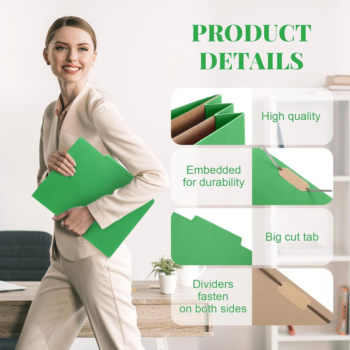 36 Pcs Classification Folders Letter Size, Back to School Supply for Teacher, Student, 2 Pocket Dividers Pressboard File Folder Bulk with 2 Fasteners, 2 in Expanding File Organizer (Green)