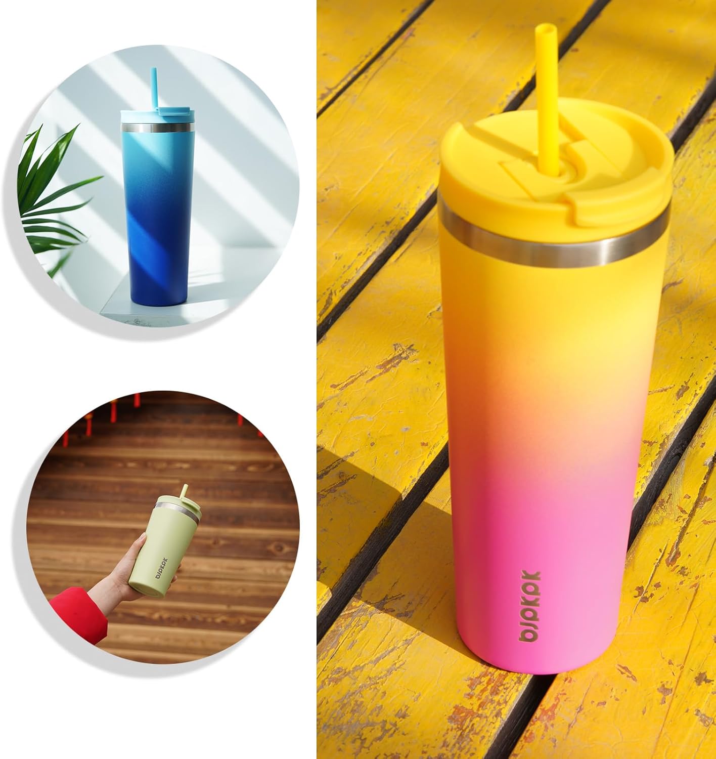 BJPKPK 18oz Tumbler With lid And Straw Stainless Steel Travel Coffee Mug Insulated Tumblers Cups,Light Blue Leopard