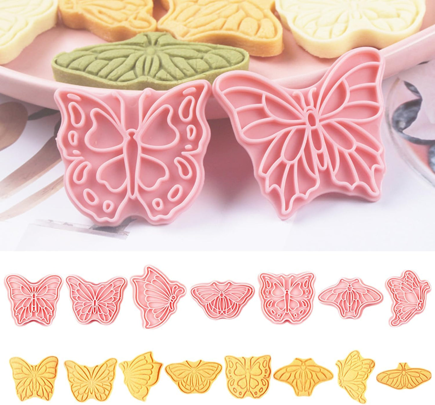 Butterfly Cookie Cutters 8 Pcs Plastic Biscuit Cutter Set 3D Pressable Cake Baking Fondant Embosser Stamps for Party Decoration Pastry Tools (F8)