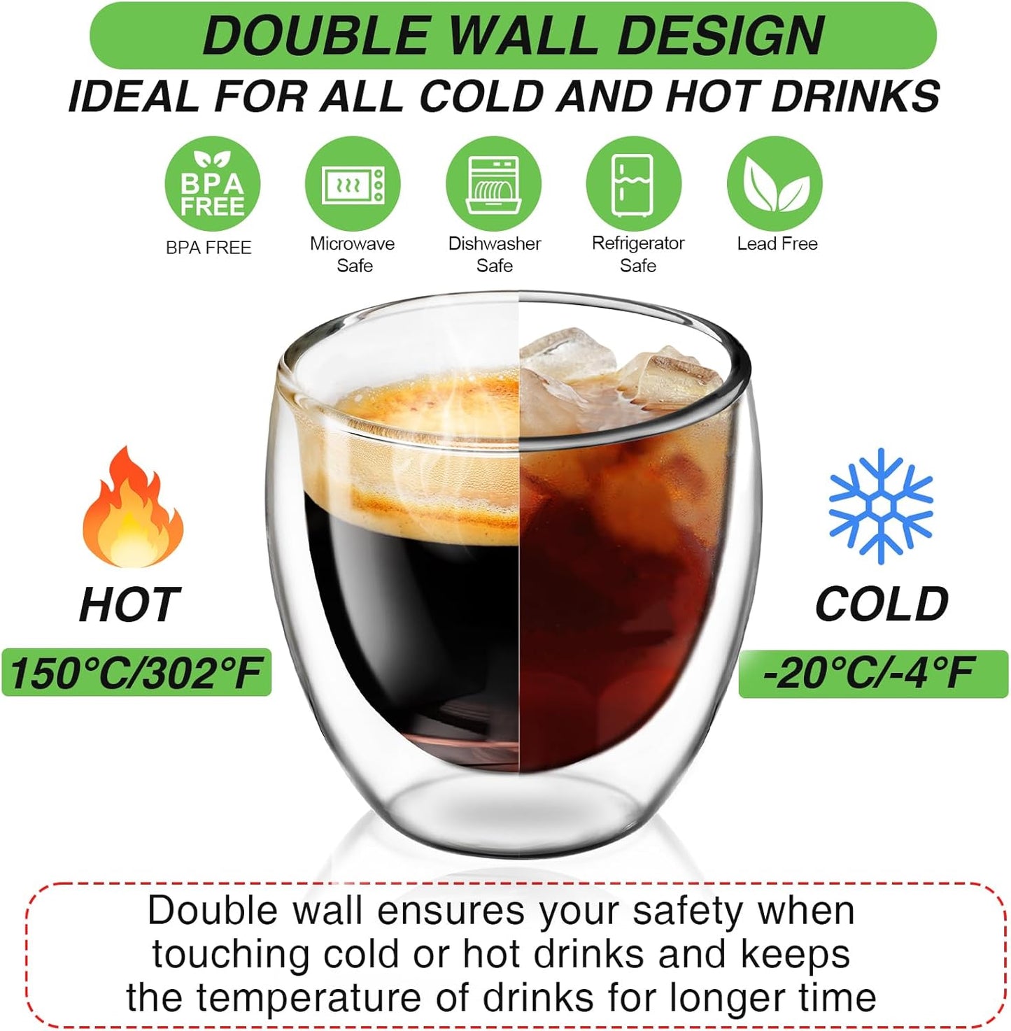 Espresso Cups Set of 4, 5 OZ Expresso Shots Glass Cup, Double Walled Glass Coffee Mugs, Espresso Machine Accessories,Insulated Clear Espresso Shot Glasses Cups,Water Won't Enter Between Double Walls