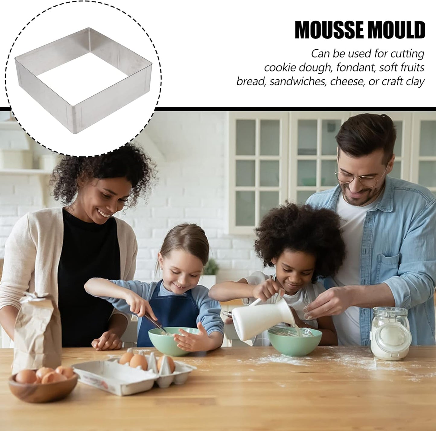 Luxshiny Stainless Steel Cake Ring Set Adjustable Square Baking Molds for Diy Desserts 5 Inch Pastry Rings for Cake Mousse and Baking