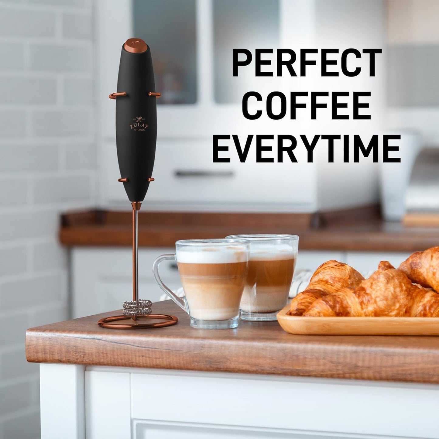 Zulay Kitchen Patented Tornado Triple Whisk Milk Frother with 4 Duracell Batteries – Handheld Foam Maker for Coffee, Lattes, Matcha & Hot Chocolate – Rich, Creamy Froth in Seconds