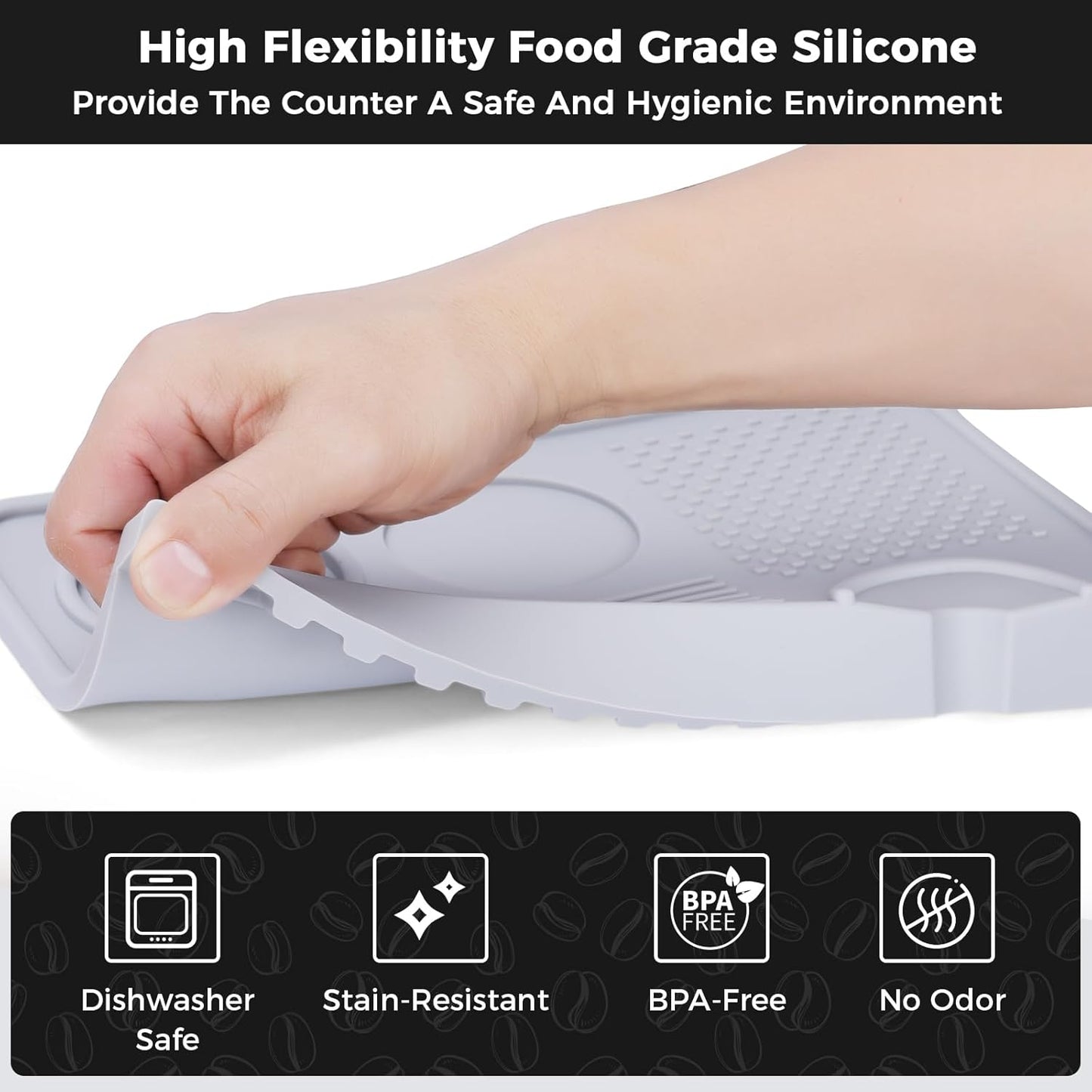 Food Grade Silicone Espresso Tamping Mat for Counter – Multi-Slot Coffee Tamper Mat for Barista Espresso Machine Accessories – Waterproof Neat Tamp Station Coffee Bar Mat for Countertop Gray