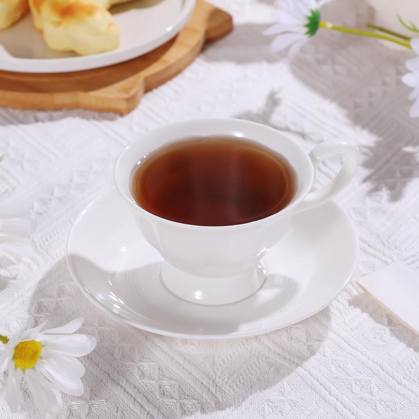 Fine Bone China Coffee Cups with Saucers, Set of 2 Vintage British Royal Style Ceramic Tea Cups, 4 Oz Small Tea Cup and Saucer Set for Afternoon Tea or Gift