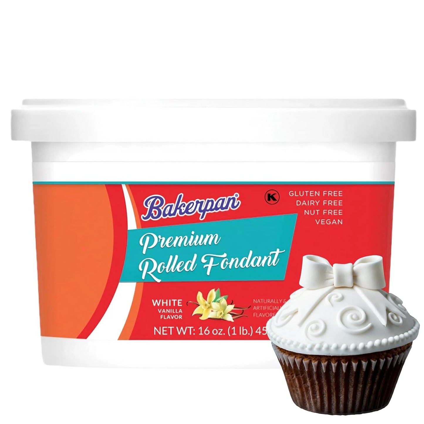 Bakerpan Premium Rolled White Fondant for Cake Decorating - 1 Pound, Vanilla Flavor