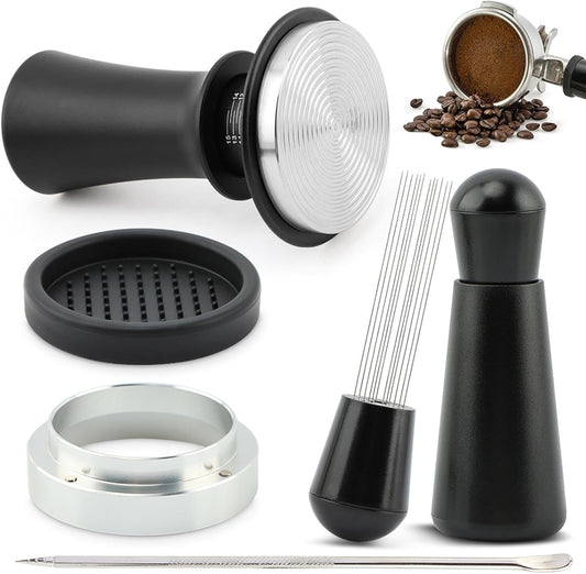 51mm Espresso Accessories Kit:Spring Loaded Calibrated Tamper,WDT Tool Espresso,Magnetic Dosing Funnel,Distribution Needle,Latte Art Pin,Fits Espresso Coffee Machines