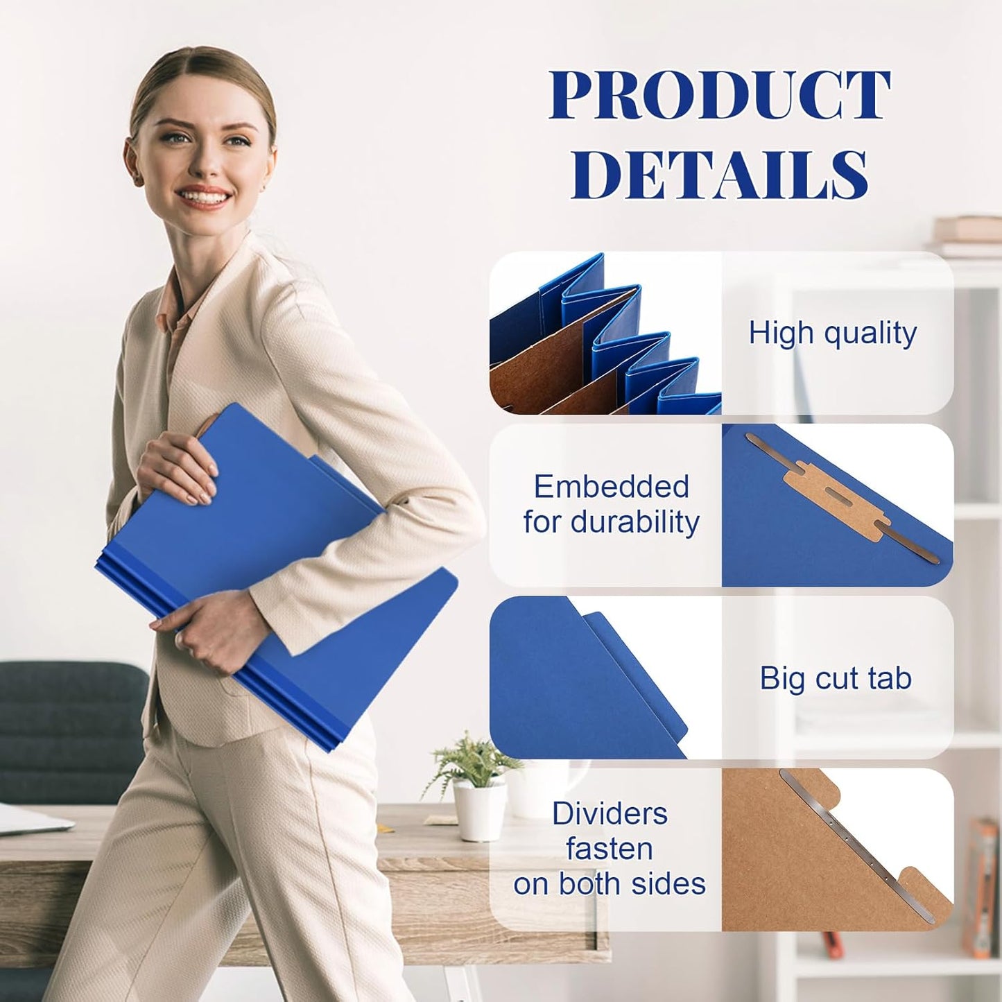 72 Pcs Classification Folders Letter Size, Back to School Supply for Teacher, Student, 3 Dividers Pressboard File Folder Bulk with 2 Fasteners, 3.5 Inch Expanding File Organizer (Dark Blue)