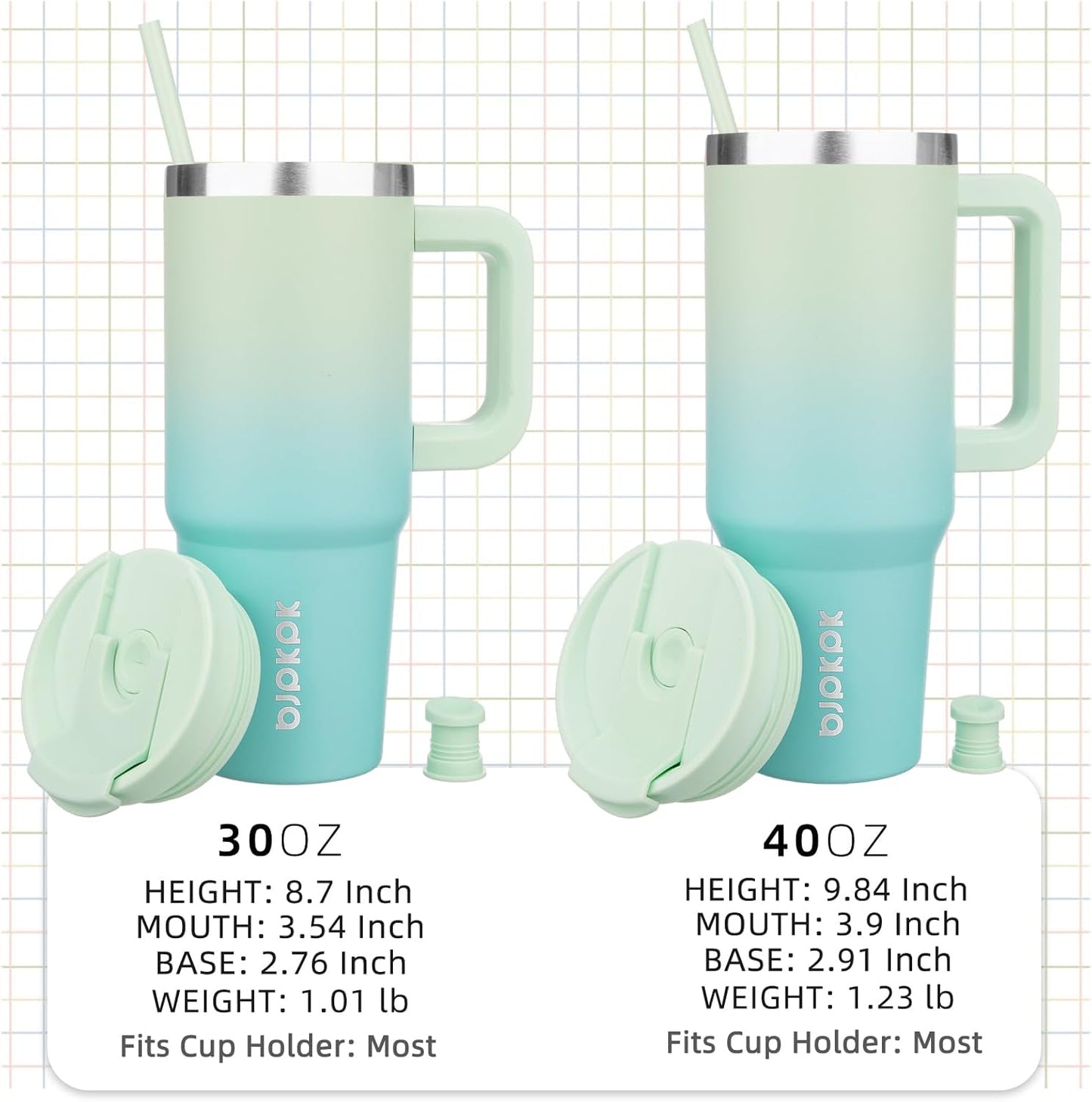 BJPKPK Insulated Tumblers With Handle And Straw 30 oz Stainless Steel Tumbler Cups With Lid,Mint