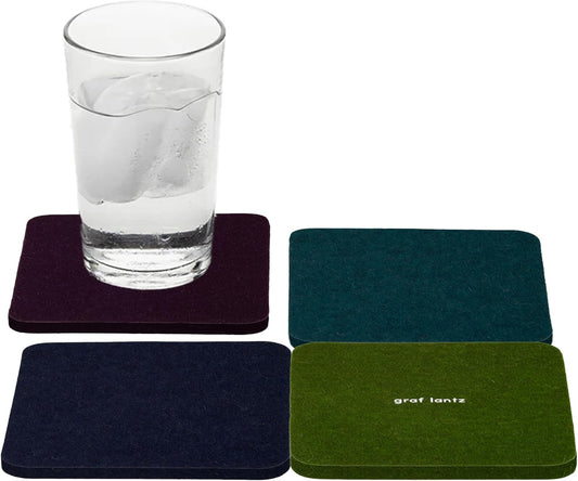 Graf Lantz - Bierfilzl Merino Wool Square Coasters Set of 4 - Jewel (4"x4"x5mm) - Absorbs 30% of Weight - Natural German Wool - Heat Resistant, Sustainable, Reusable - Home Decor, Coffee Table Decor