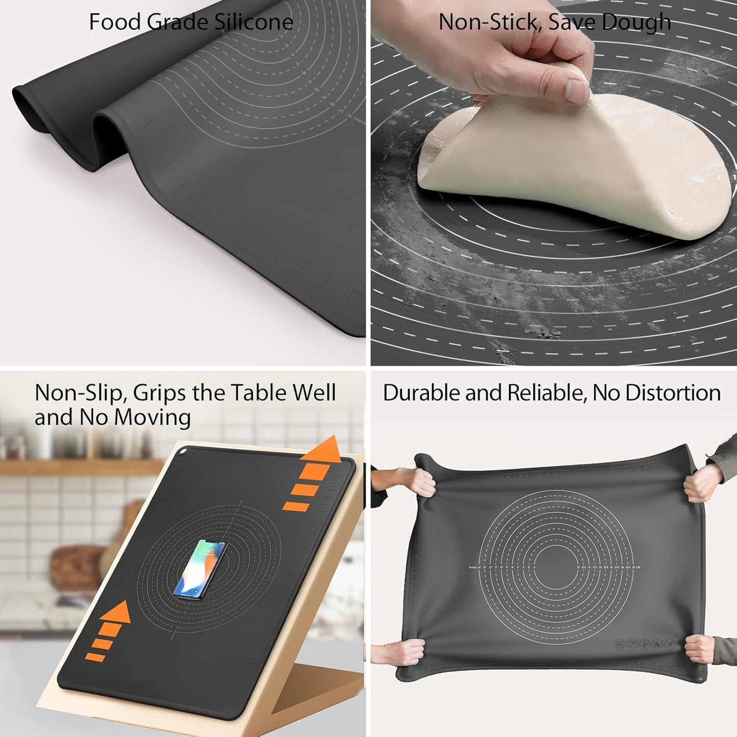 24"X16" Silicone Baking Mat Extra Large Non-stick Pastry Mat with High Edge, Dough Rolling Board for Pastry, Macarons, Pies, Bread, Cookies, Pizza, Fondant, Pasta, Food Grade Silicone Baking Supplies