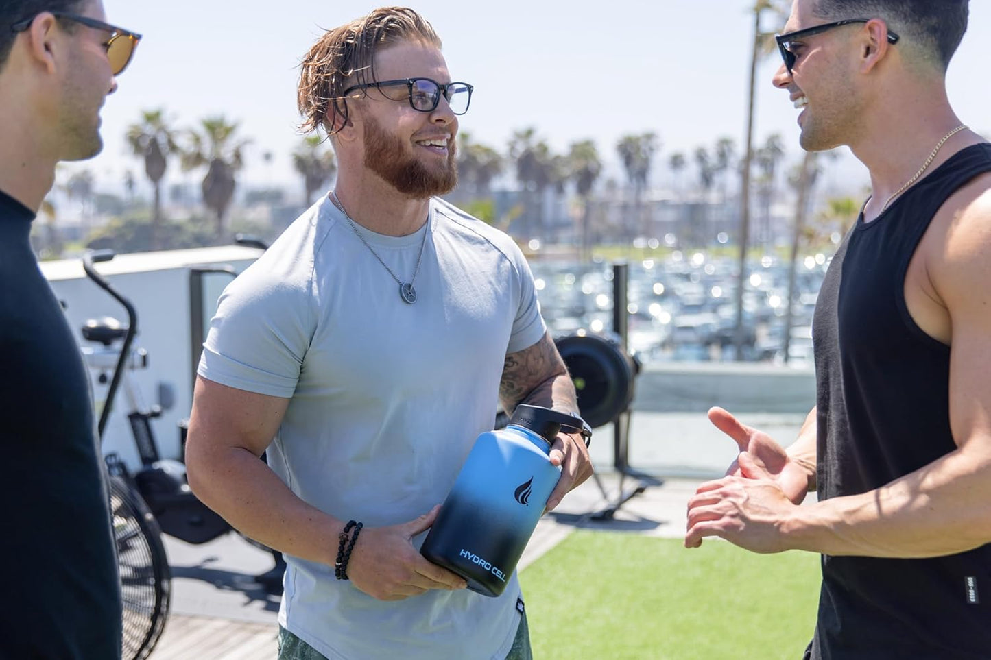 HYDRO CELL Stainless Steel Insulated Water Bottle with Straw - For Cold & Hot Drinks - Metal Vacuum Flask with Screw Cap and Modern Leakproof Sport Thermos for Adults (Blue/Black 64oz)