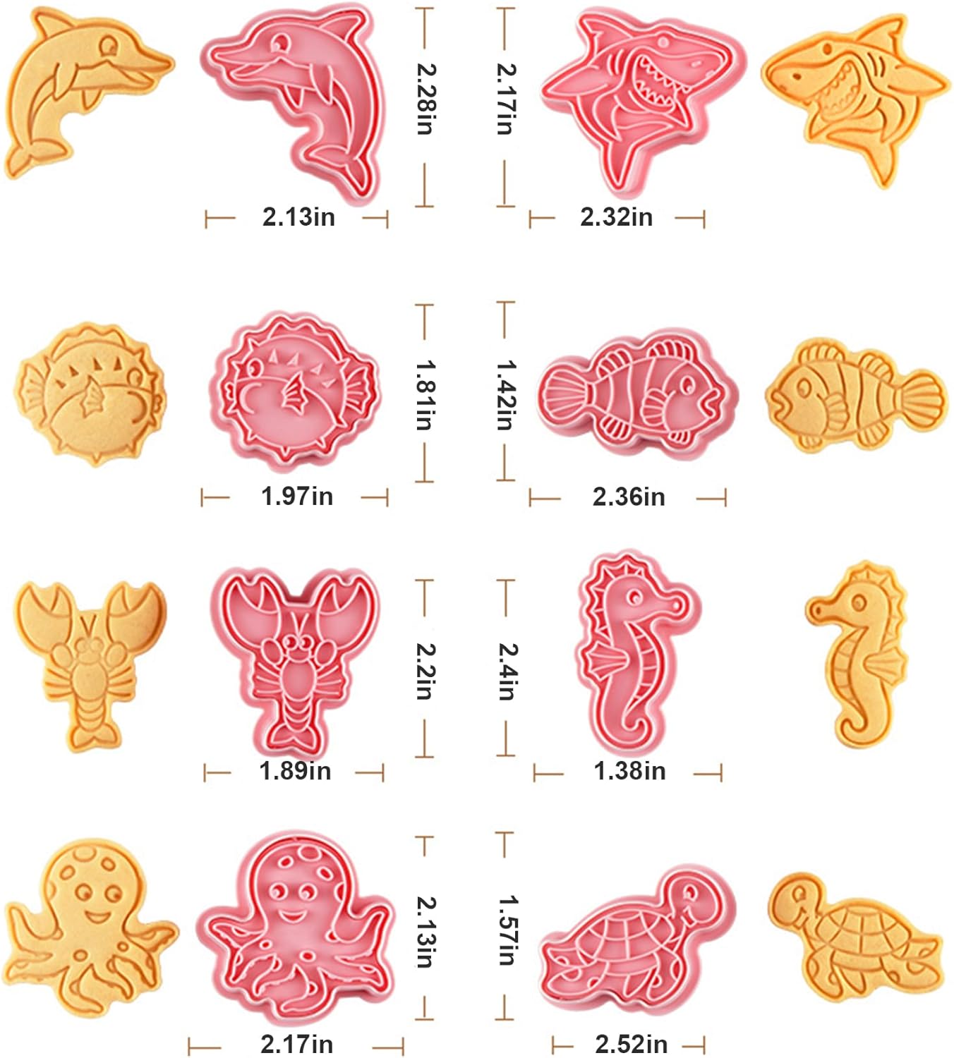 8 Pcs Ocean Cookie Cutters Set Baking Molds 3D Ocean Press type Cookie Cutter for Baking, Fondant, Cheese, and Pastries
