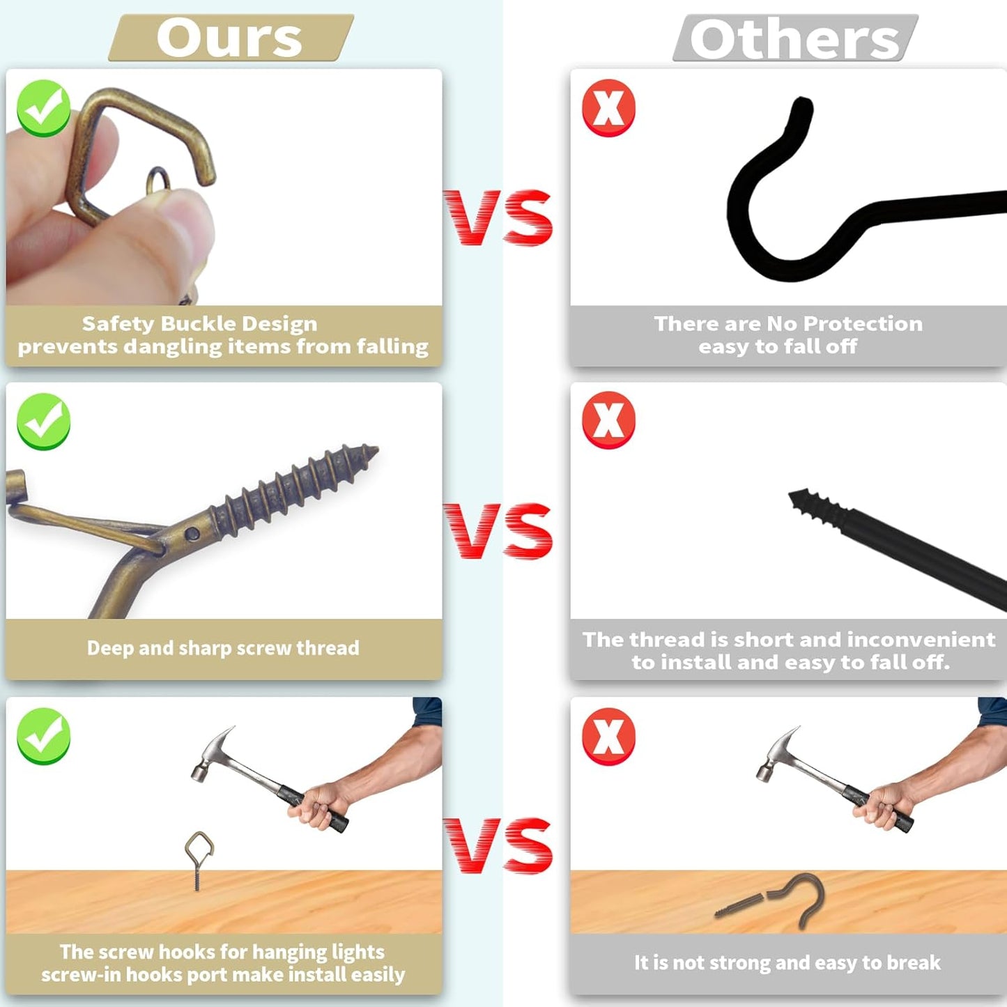 35PCS Eye Screw Hooks for Hanging Heavy Duty with Safety Buckle.Metal Ceiling Hooks for Hanging Plants,Cup,Wind Chime,Bird Feeders,String Lights at Indoor&Outdoor,2.36 Inches Bronze