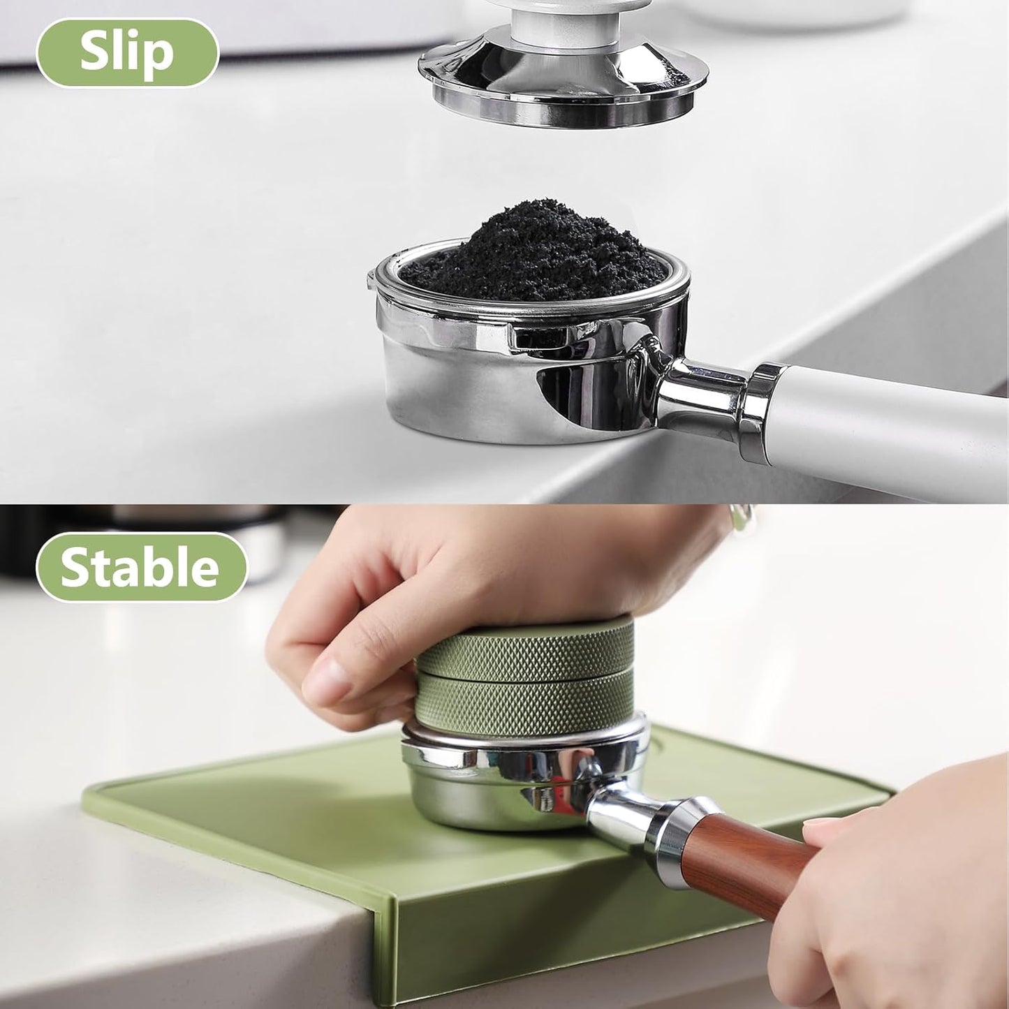 Bincoo Espresso Tamping Mat - Green Food Safe Rubber Coffee Tamper Mat, Coffee Tamp Station, Espresso Accessory, Waterproof and Heat Resistant.