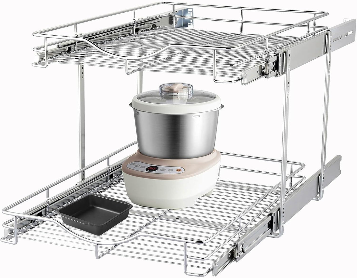 DINDON Pull Out Cabinet Organizer (14" W X 21" D), Cabinet Pull Out Shelves, 2 Tier Pull Out Drawers for Kitchen Cabinets, Wire Basket Slide Out Shelf for Cabinet Organization in Kitchen, Pantry