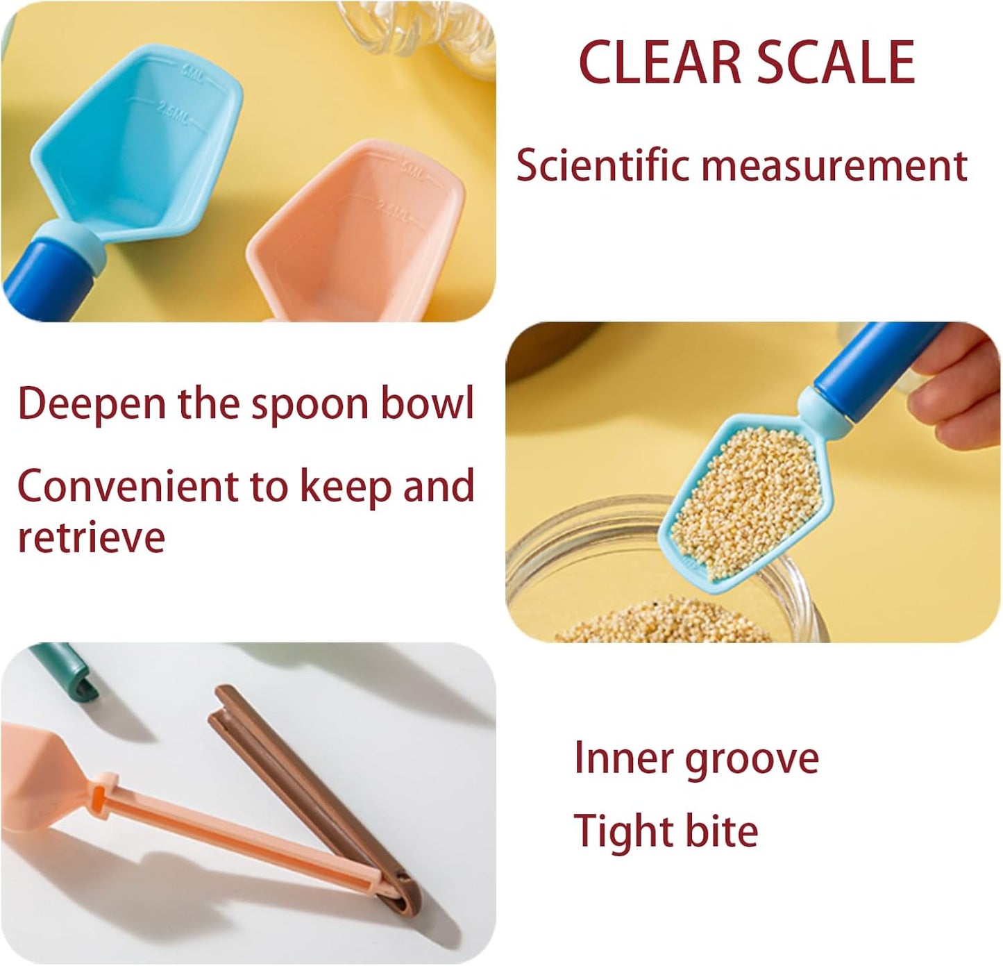 2 SET of 8 PCS Multi-functional sealing clip with measuring spoon Magnetic Coffee Measuring Spoon Sealing Clips with Wall Container Mount, PP materia, Deep Bowl Design (Black)