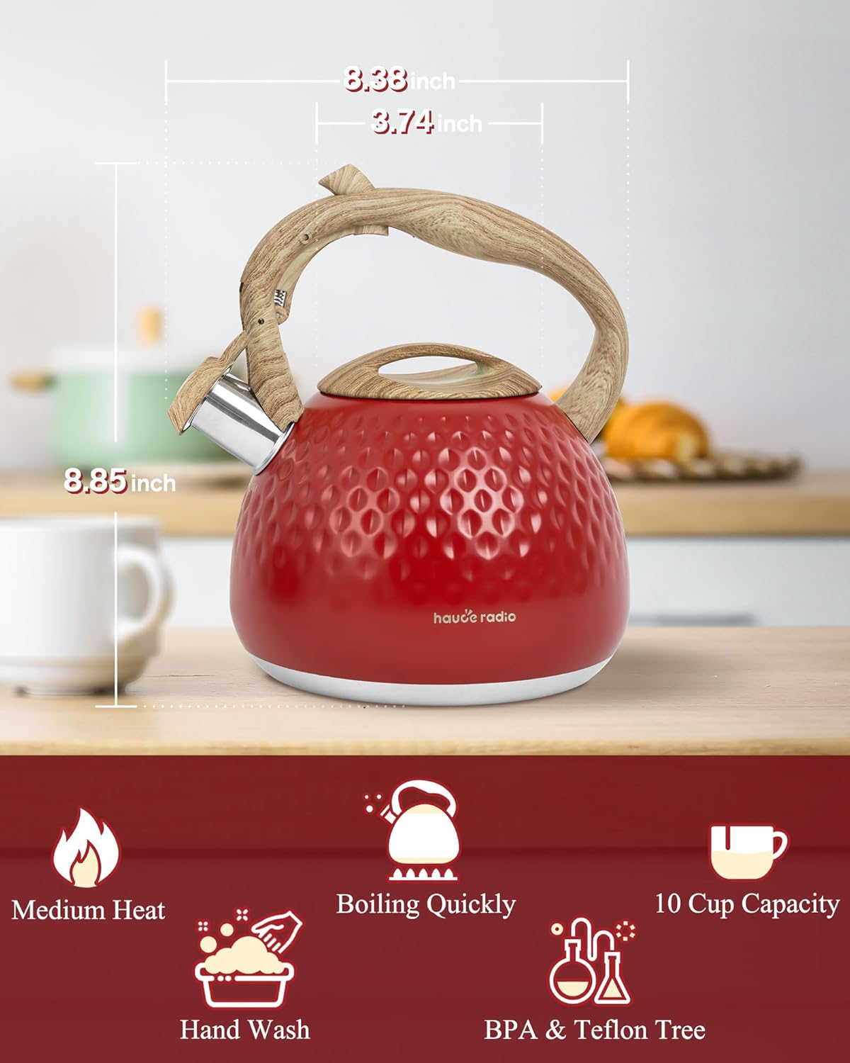 Tea Kettle,2.5 Quart Stovetop Tea Kettles Loud Whistle,Food Grade Stainless Steel Water kettles for Stove Top with Anti-hot Ergonomic Handle,Suitable for All Heat Sources