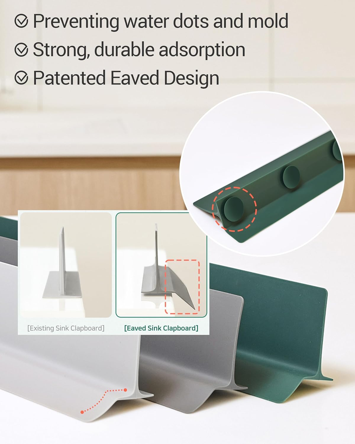 23 inches 100% Premium Silicone Kitchen Sink Splash Guard - Non Slip Strong Suction, Durable, and Easy-to-Clean Splash Protector for Mess-Free Cooking and Dishwashing (Deep Gray)