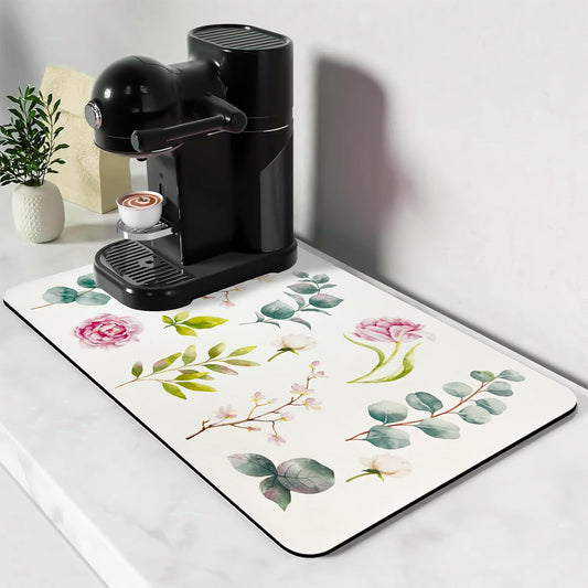 Bloss Mat for Coffee Station, Dish Drying Mat, Kitchen Counter Mat, Absorbent Water Hide Stain Rubber Backed Dish Drying Pad(24"x16", Rose)