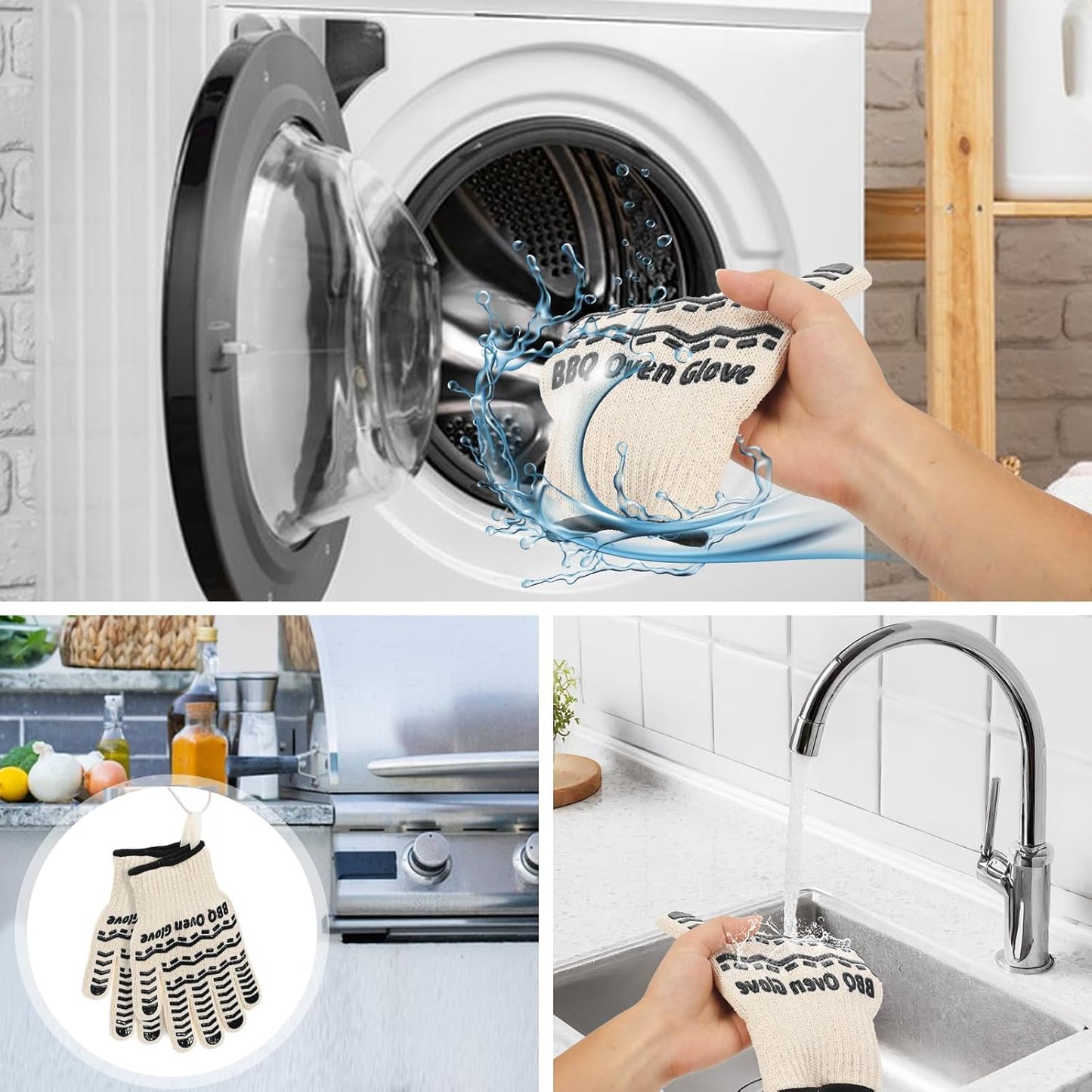 BBQ Gloves 932℉ Heat Resistant Oven Gloves, Cooking Gloves for BBQ, Grilling, Baking,Cutting, Smoker Fireplace-1 Pair (Black)