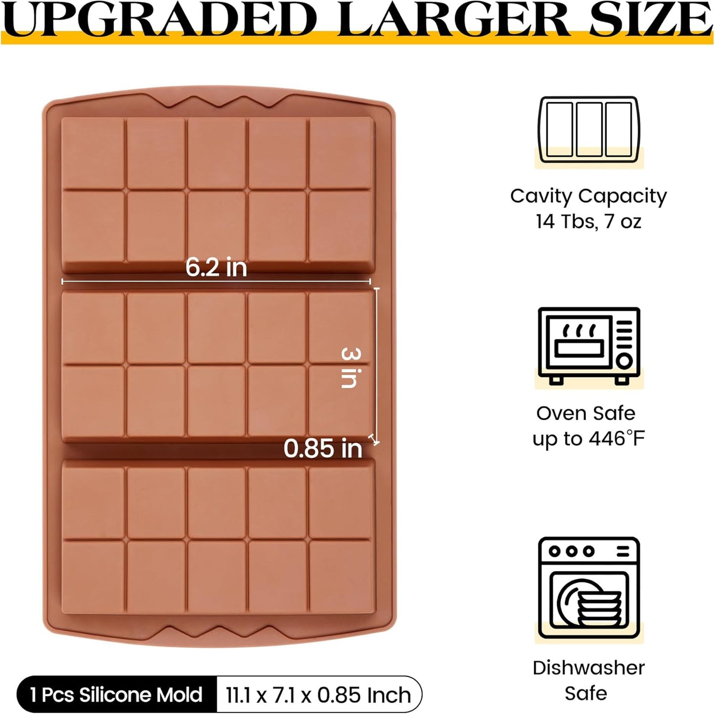 1 Pc Chocolate Bar Mold Deep Large Chocolate Molds Silicone Break Apart Thick Silicone Molds for Candy Bar (10 Snap）