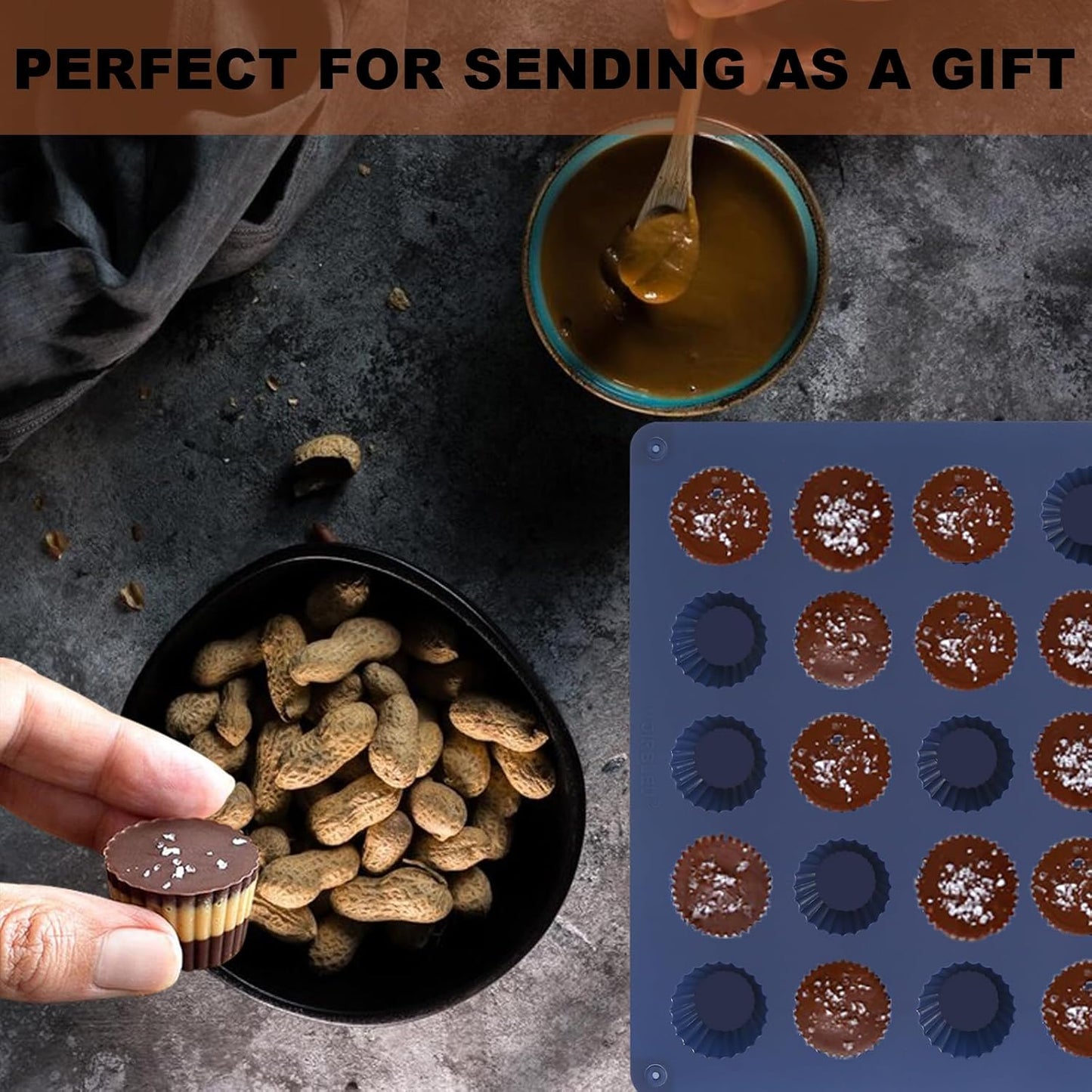 Peanut Butter Cup Molds, Bite-Size Chocolate Molds, Silicone Mold for Keto Fat Bomb, Jelly, Ice and Cordial, 2 PCS (Blue, Bite-Size)