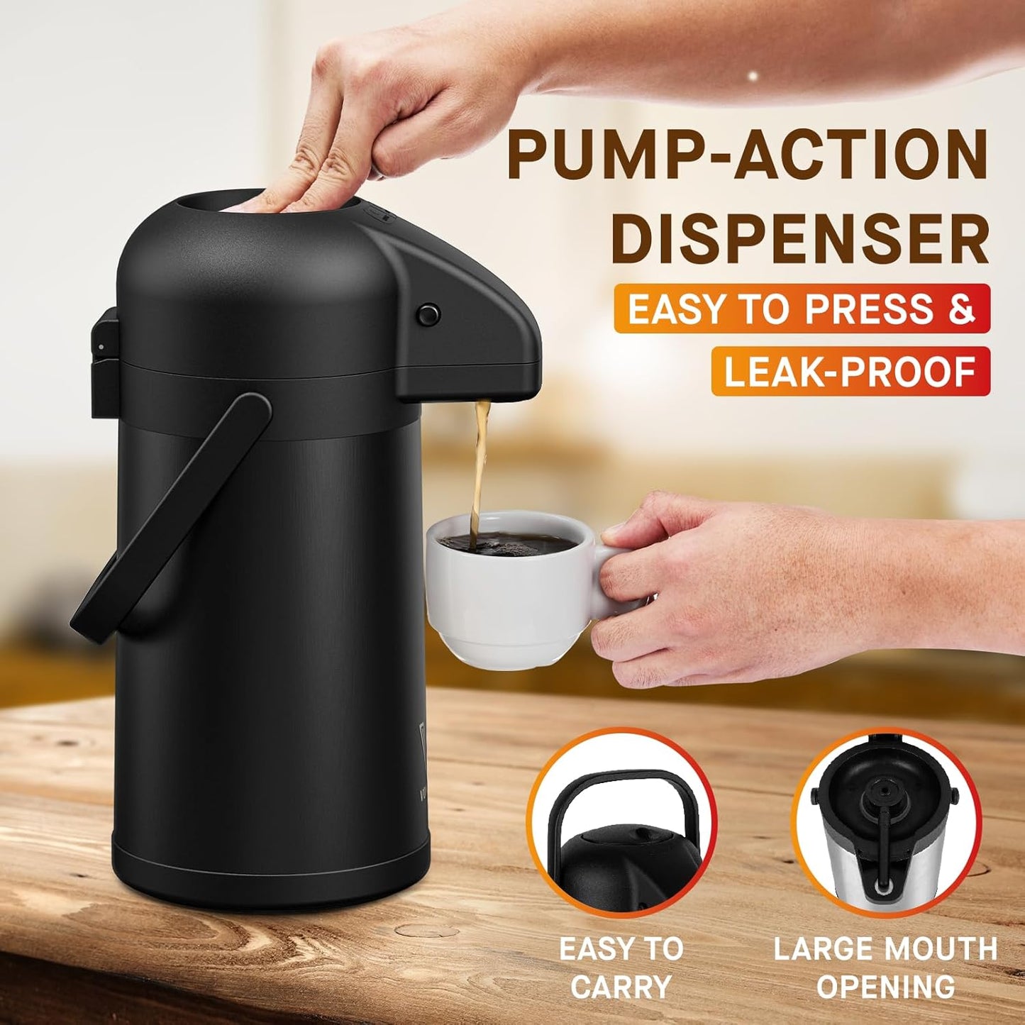 Airpot Coffee Carafe for Keeping Hot - 64 OZ/ 2.0L Coffee Dispenser with Pump - Insulated Stainless Steel thermal carafe for Hot Drinks Water Tea Chocolate - Hot Beverage Dispenser for Parties