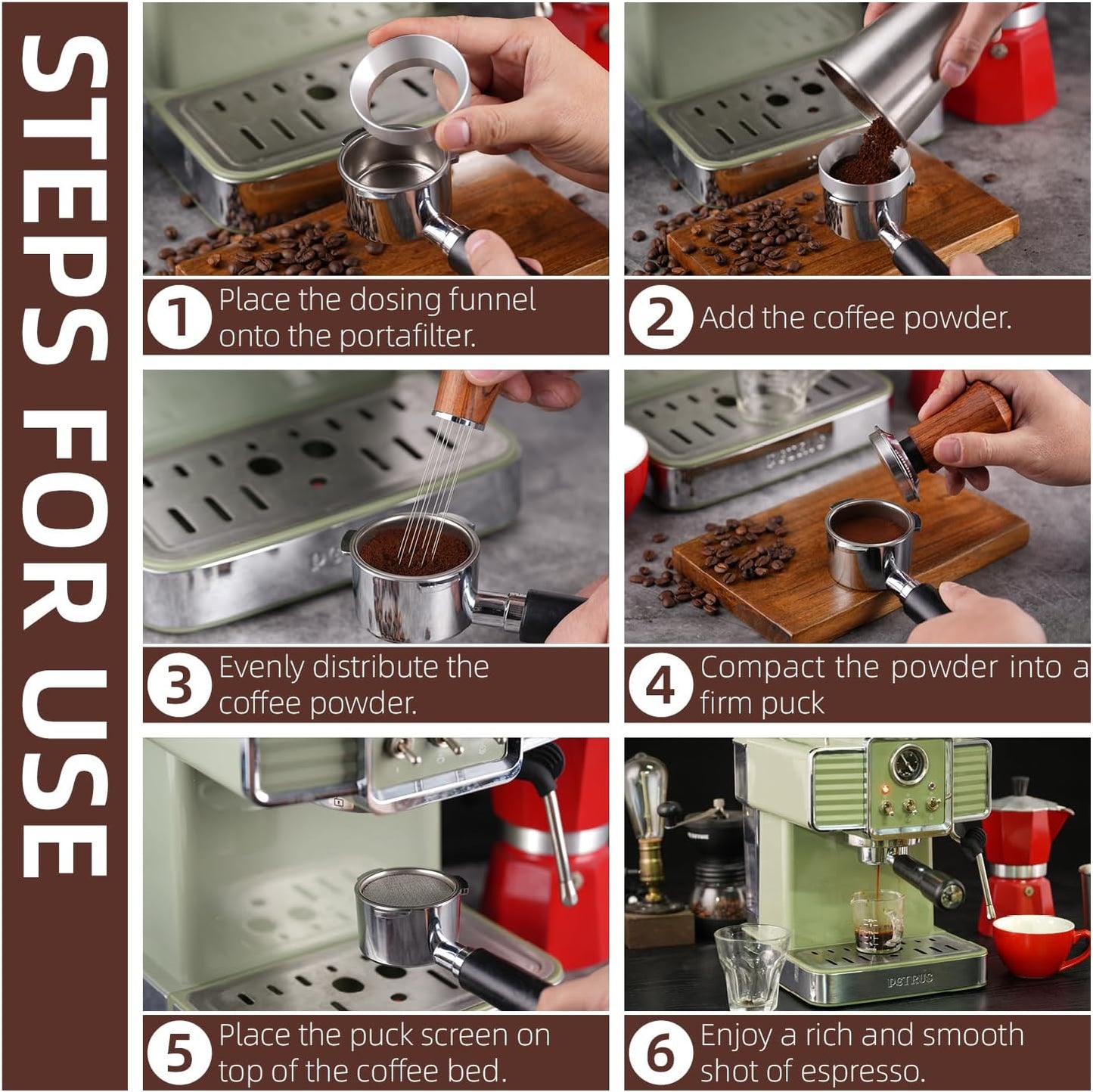 51mm Espresso Accessories Kit,316 Stainless Steel WDT Tool Espresso,Dosing Funnel and Puck Screen Set，Espresso Distribution Tool,Espresso Coffee Stirrer for Barista