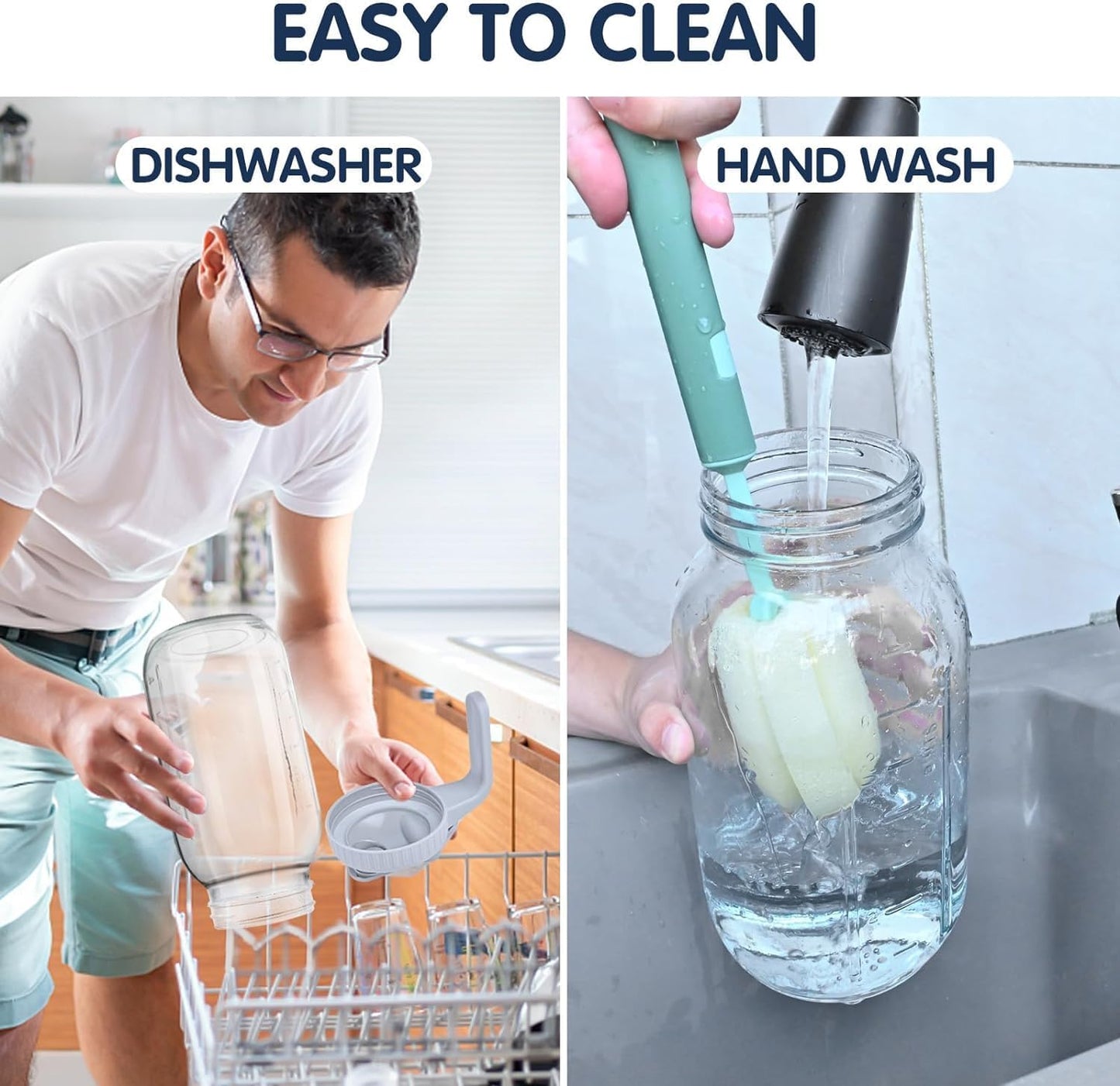 64OZ Glass Pitchers with Lid, Wide Mouth Water Jugs, Leak-Proof Airtight Mason Jars for Cold Brew Coffee, Iced tea, Milk, Food Storage, Sun Tea Jar，Set of 2.