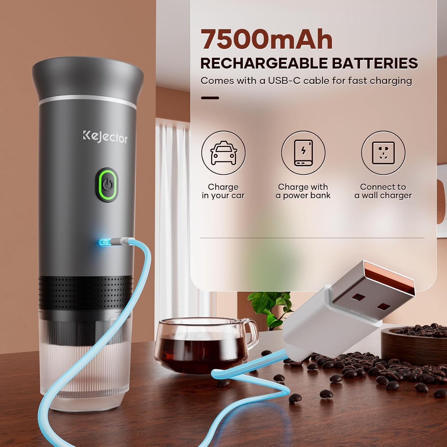 kejector Portable Coffee Maker Espresso Machine for Travel Nano Car Coffee Maker Compatible with Ground Coffee & Capsule for RV, Hiking Camping Office, Travel Espresso Maker Electric Coffee Machine