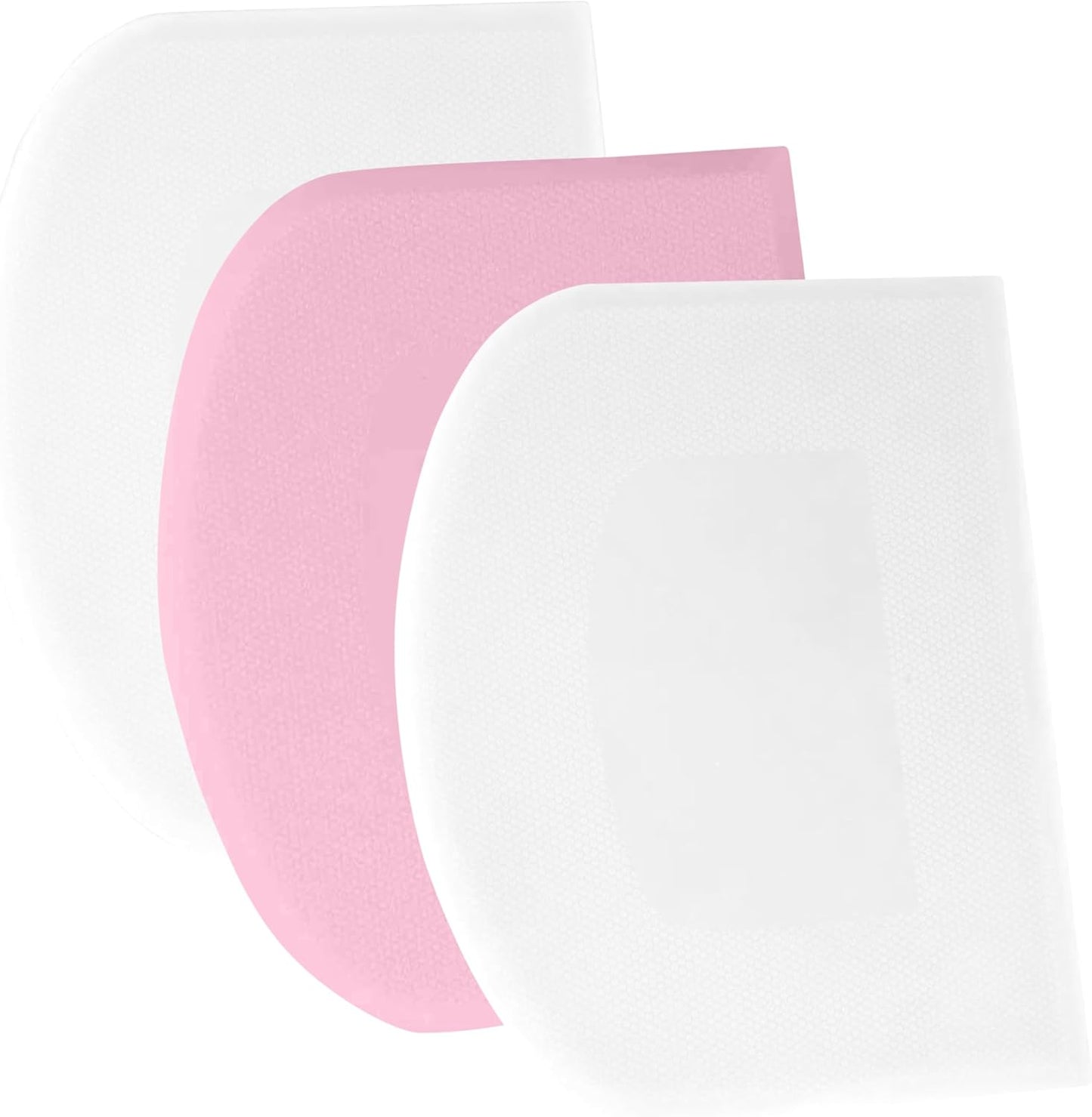 SURDOCA Dough Scraper Bench Scraper - 3P 7.1x4.9" Plastic Flexible Bowl Scraper, Sharp Edge & Angles Cake Scraper. Non-Slip Bakeware Decorating Tools Sculpting & Modeling Tools - White+Pink+White