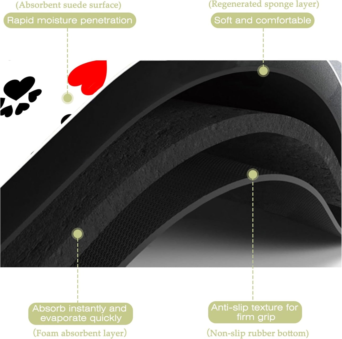 Dish Drying Mat Cute Dog Bone Paw Print Red Heart Kitchen Mat 16"x24" Bsorbent Coffee Maker Mat for Dishes,Utensils Coffee Maker Pots and Pans Easy Clean Dish Slip Resistant Pad