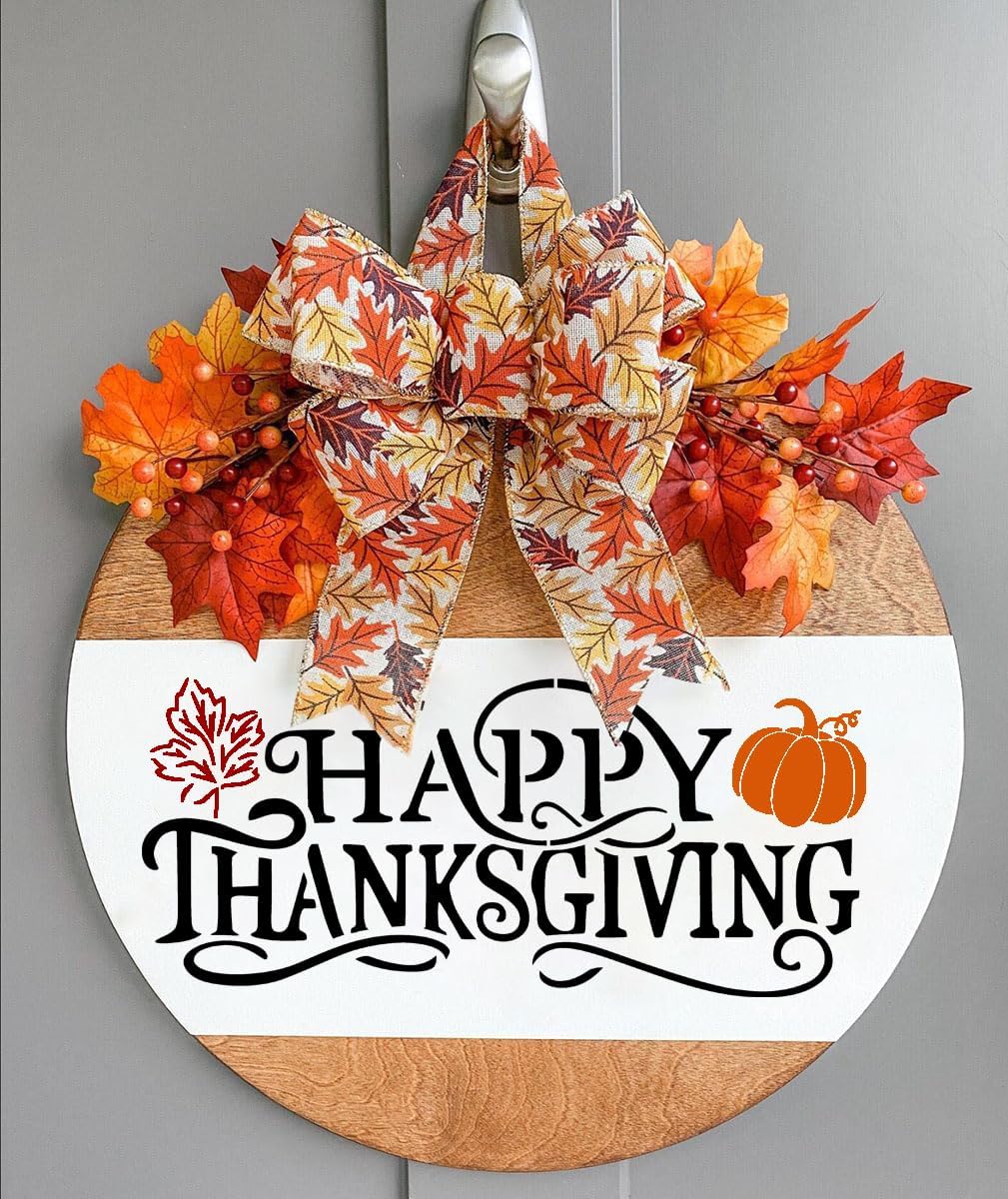 Fall Stencils for Painting on Wood Pumpkin Stencil Fall Leaves Maple Half Round Hello Fall Stencils for Door Mats Porch Hanger Decor