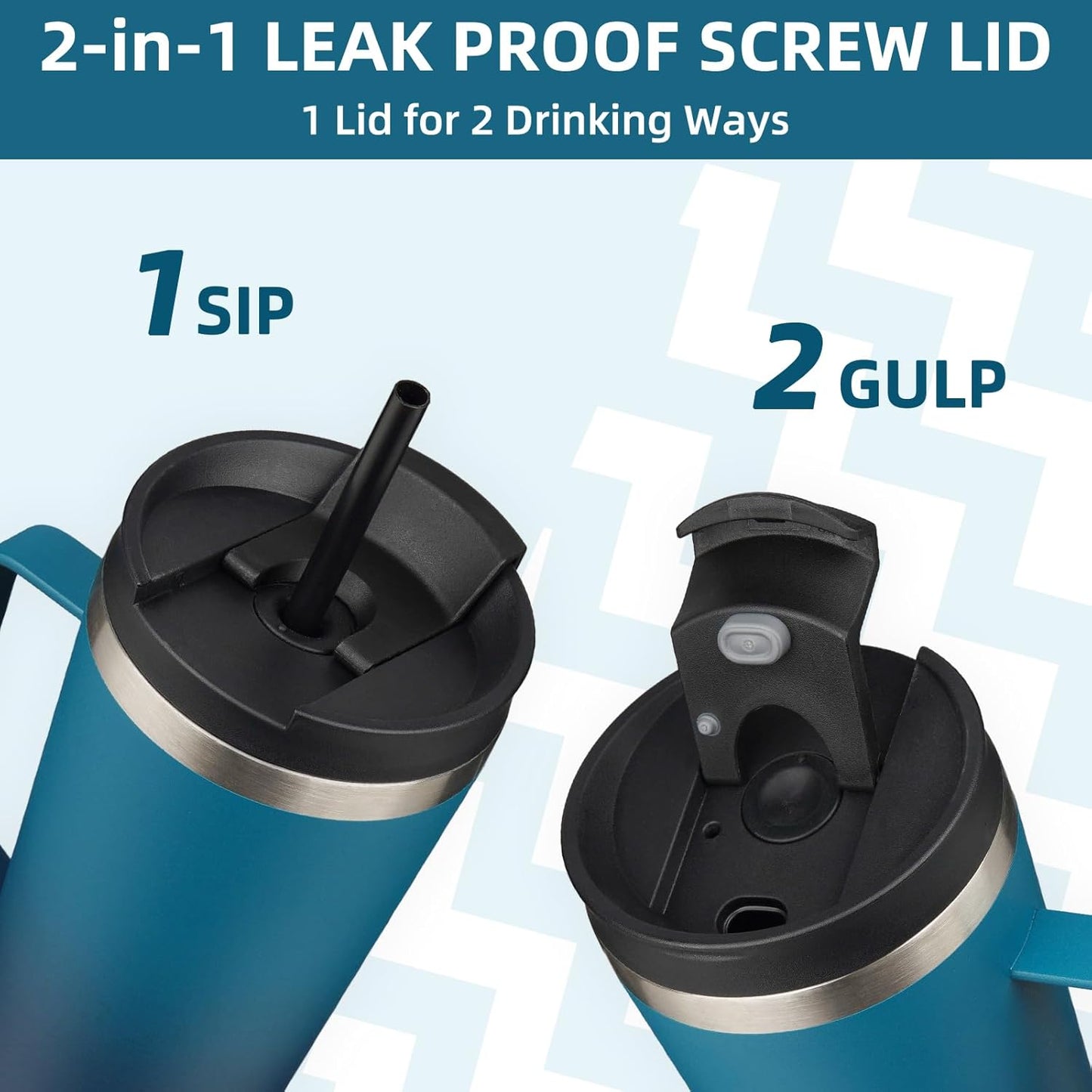 BJPKPK Insulated Tumbler with Handle, 30oz Insulated Tumblers with Lid and Straw, Stainless Steel Metal Water Bottles, Coffee Travel Mugs, Cups, Sea