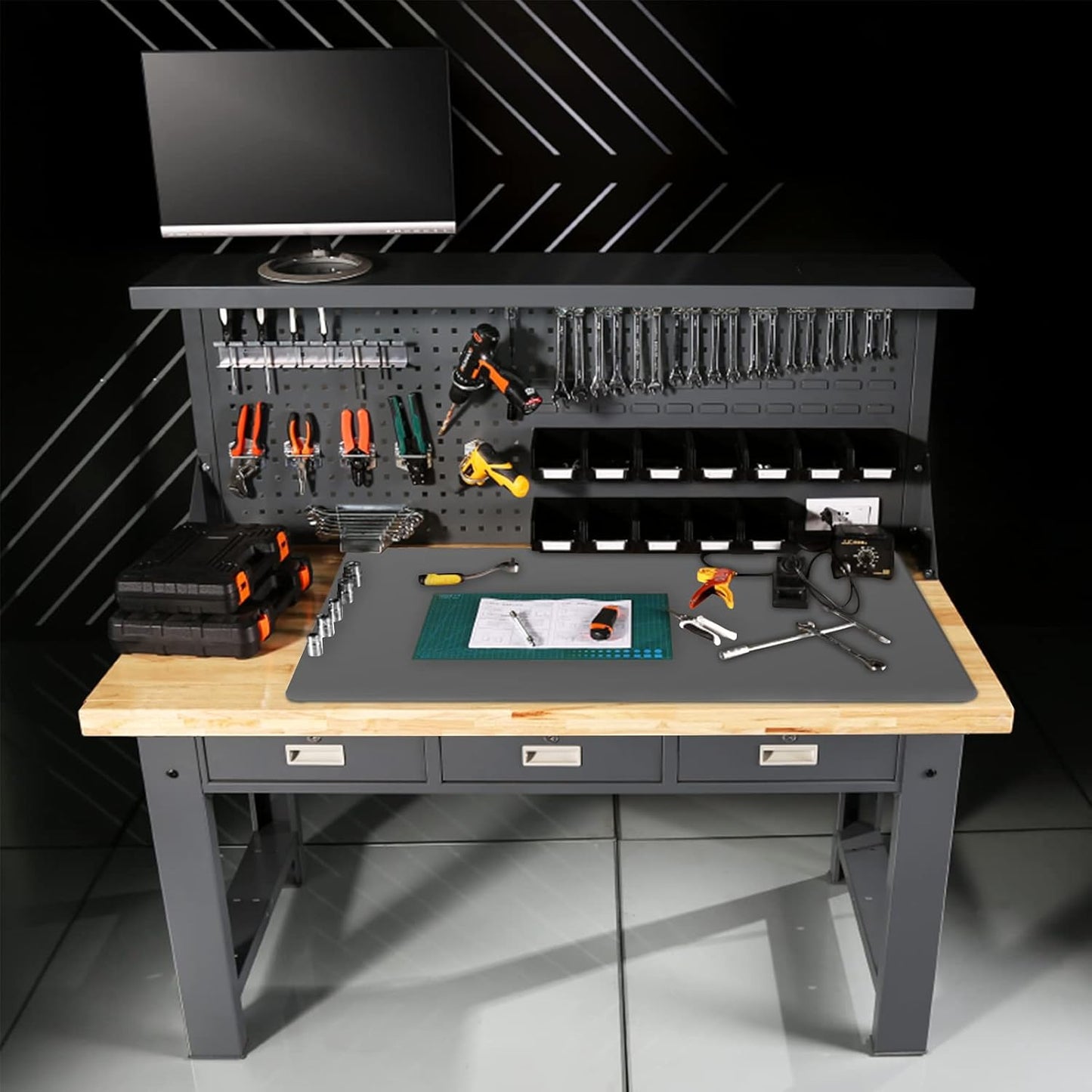 Ewen 31.6x23.5in Heat Resistant Mats for Countertop, 2mm Thick Extra Large Silicone Countertop Protector Mat for Baking Appliances Air Fryer Coffee Maker Kitchen Table Workbench Art Crafts Pad Gray