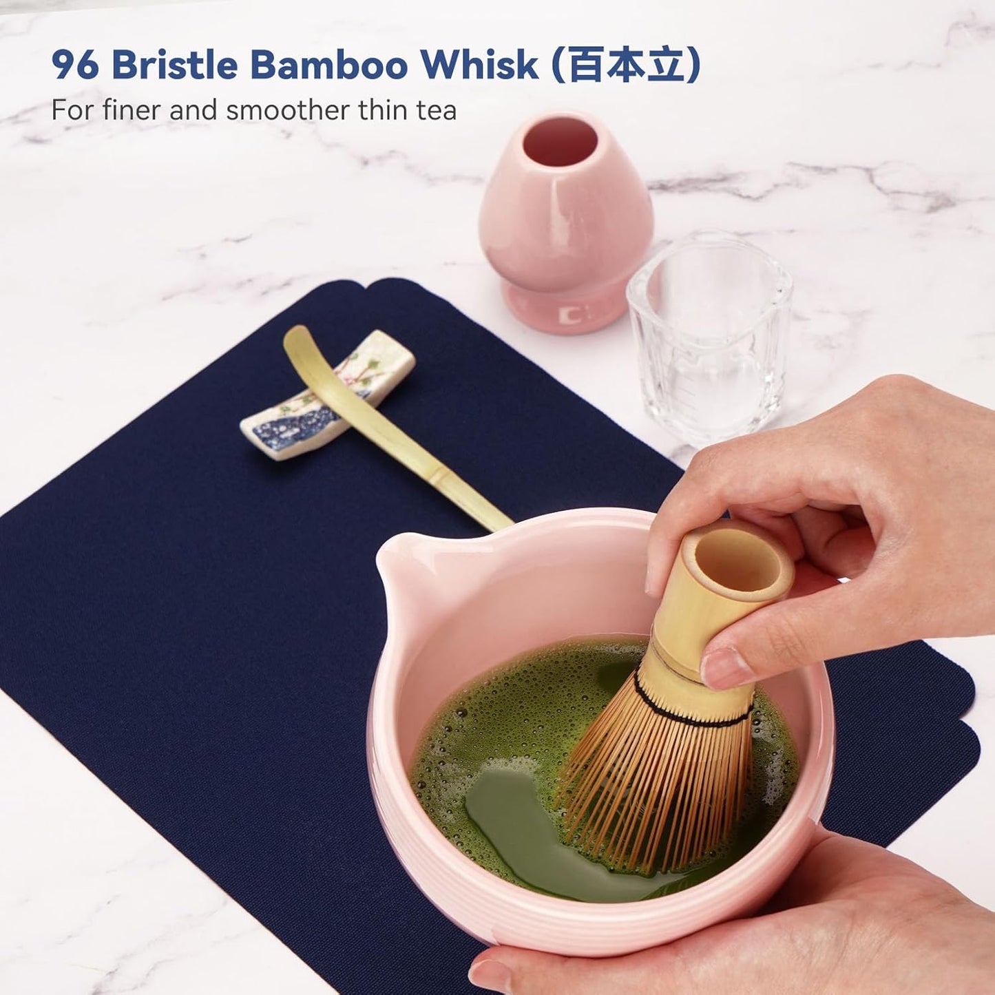 10-Pcs Matcha Kit Set, Whisk and Bowl with Spout & Measuring Spoon, Japanese Matcha Tea Making Tools, Light Pink