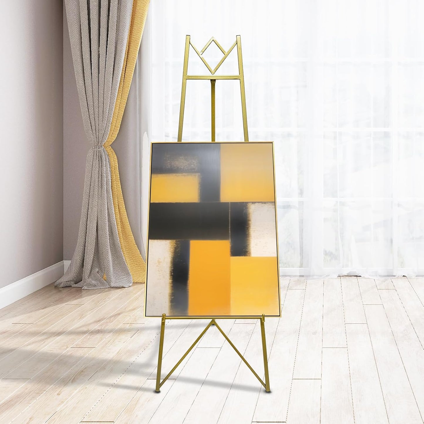 58 Inch Iron Adjustable Arts & Crafts Easels,Metal Easel Stand with Chain Support for Mirror,Floor Easels for Display Wedding Sign(Gold)