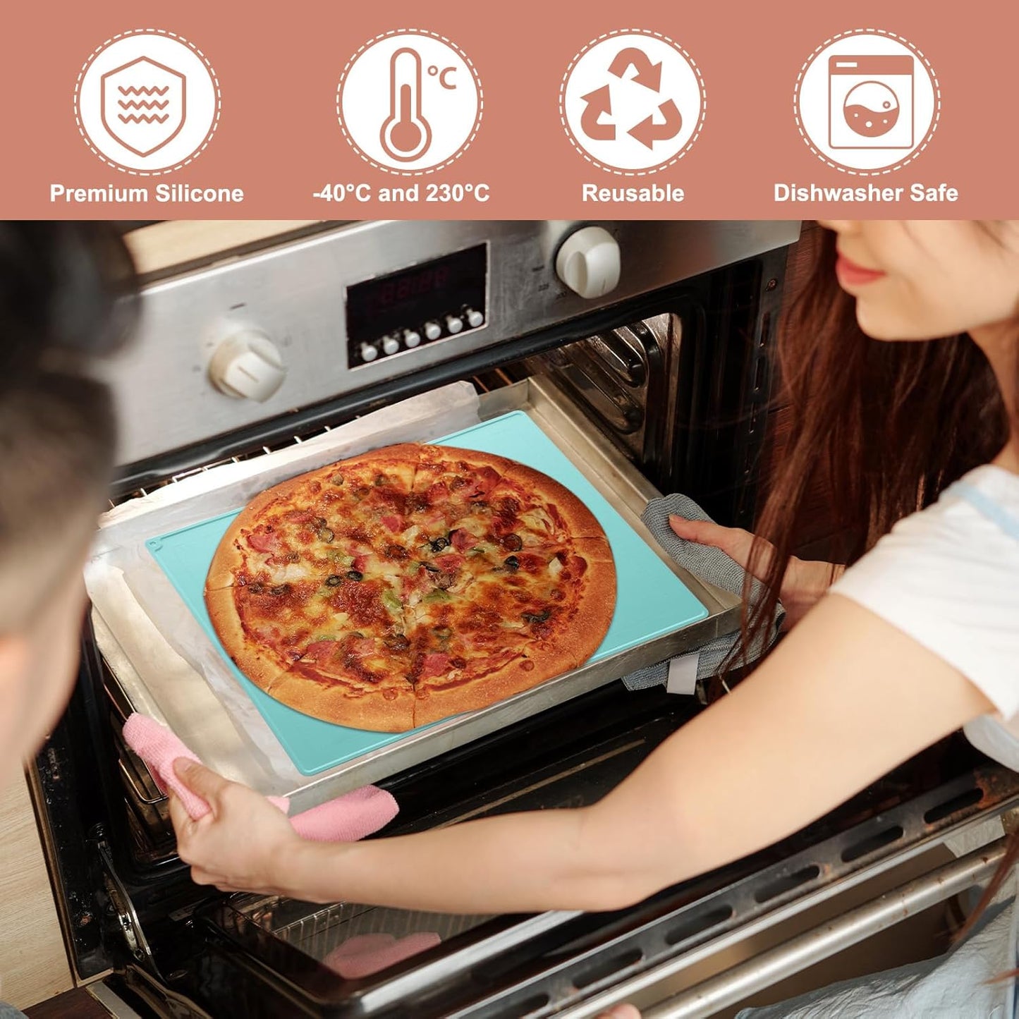 uxcell Silicone Pastry Mat, 27.5" x 19.7" Silicone Baking Mat with Measurements, Non-Stick Dough Rolling Mat for Making Pastry Cookies Bread Pizza Pink