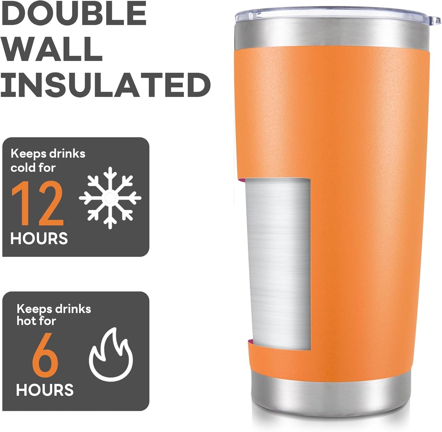 20 oz Tumbler with Lid Stainless Steel Insulated Tumblers Bulk Double Wall Vacuum Cups Powder Coated Travel Mug Keep Drinks Cold and Hot, Orange, 4 Pack