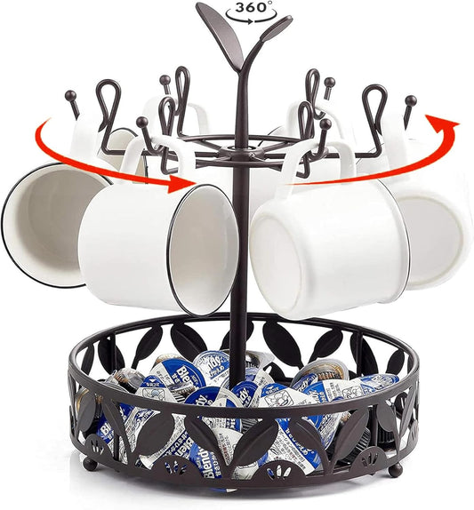 ALLCENER Mug Tree Countertop, Rotatable Mug Holder Stand with 6 Hooks for Coffee Bar Counter Cabinets and Kitchen Organizer