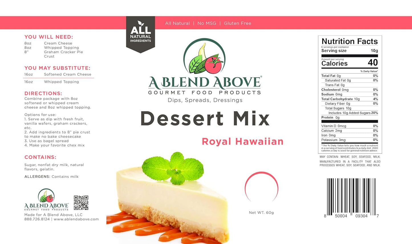 A Blend Above Royal Hawaiian Cheesecake Mix - No-Bake Desserts, All Natural, Vegan, Gluten Free, No MSG - Instant Dessert Mix, Fruit Dip, Bagel Topping, Frosting, Cheesecake Filling - Makes 16 Oz (Pack of 3)