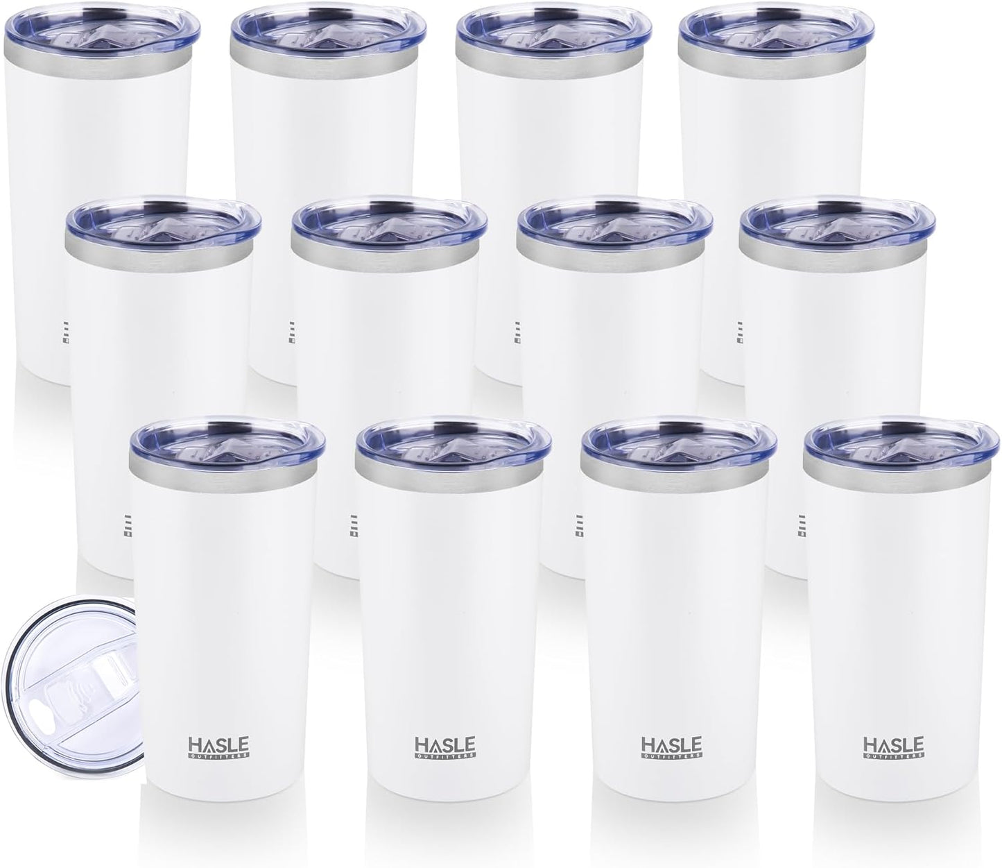 HASLE OUTFITTERS 12oz Skinny Tumbler Bulk, Slim Tumblers Set with Lid, Double Wall Stainless Steel Insulated Travel Coffee Mug, Durable Powder Coated Travel Water Cup(White, 12)