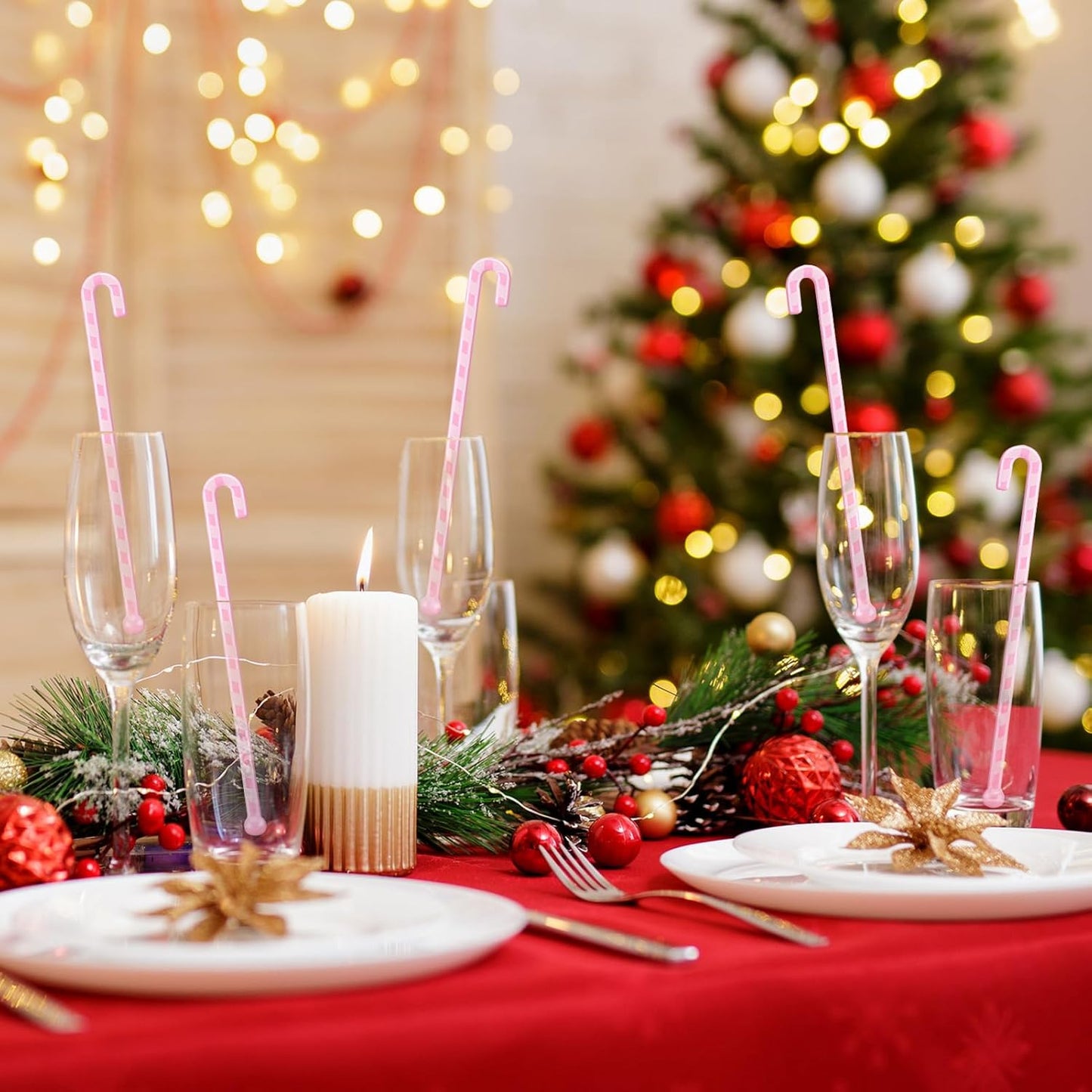 30 Pcs Christmas Coffee Stirrers Candy Cane Swizzle Sticks Coffee Bar Decoration Hot Cocoa Plastic Cocktails Drink Stirrers Reusable Beverage Stir Gifts for Xmas Party Supply (Pink, White)