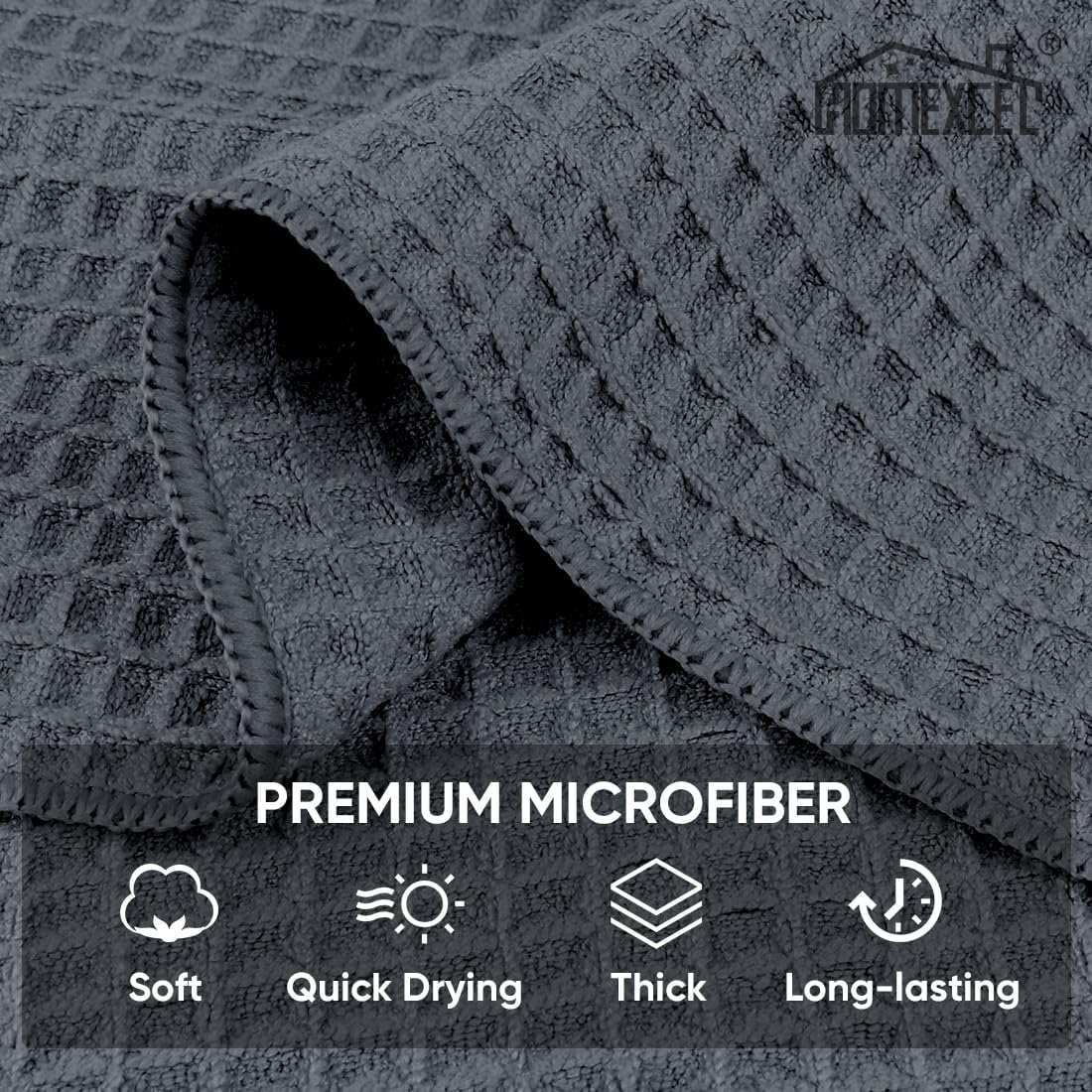 HOMEXCEL Waffle Weave Microfiber Cleaning Cloth, 6 Pack Highly Absorbent Cleaning Rag for Household, Reusable Kitchen Towels, Scratch-Free Barista Towels, 12 x 12 Inches, Grey